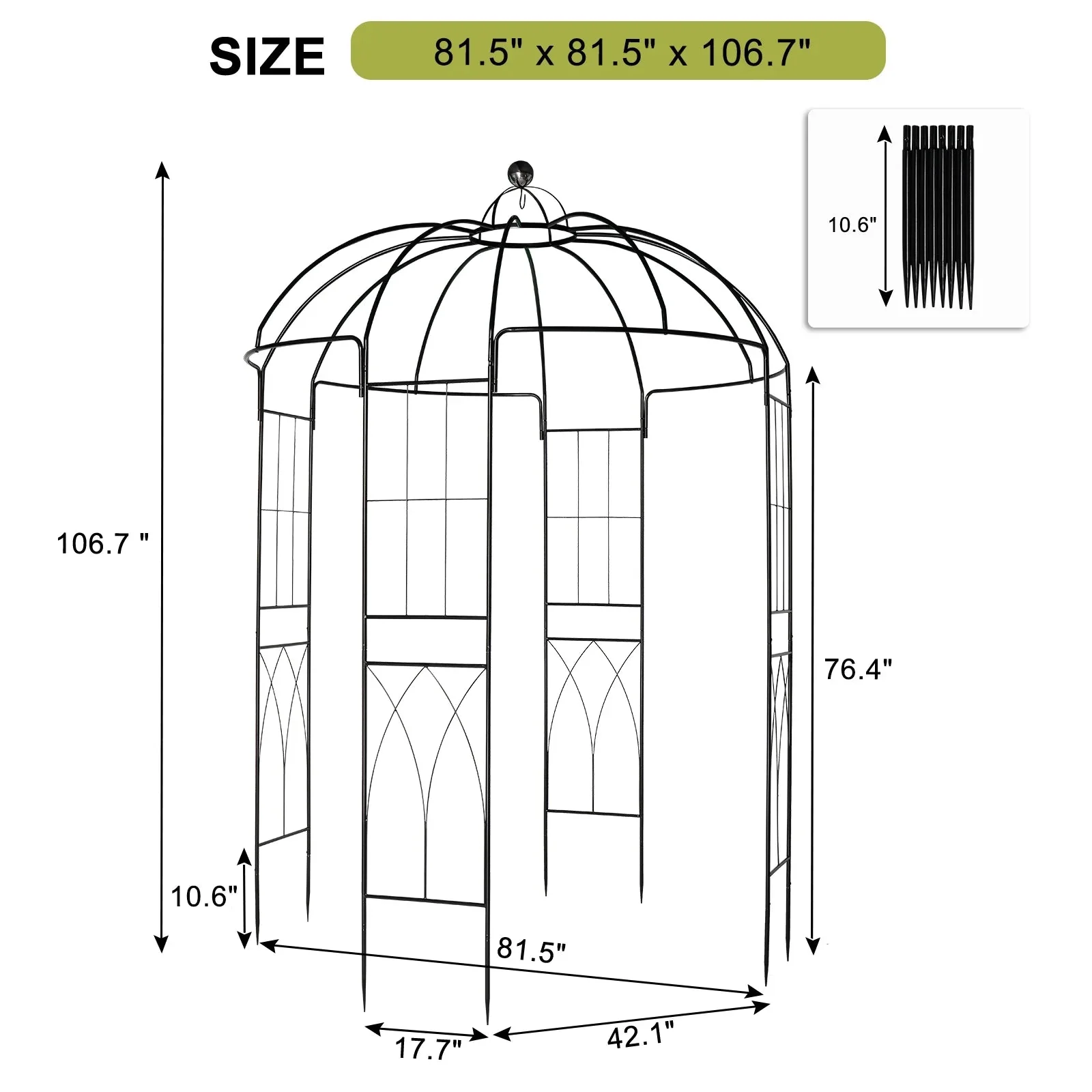 Ktaxon Birdcage Garden Arbor 81.5 x 81.5 x 106.7 in, Black - Image 3 Ktaxon Birdcage Garden Arbor 81.5 x 81.5 x 106.7 in, Black - Image 3