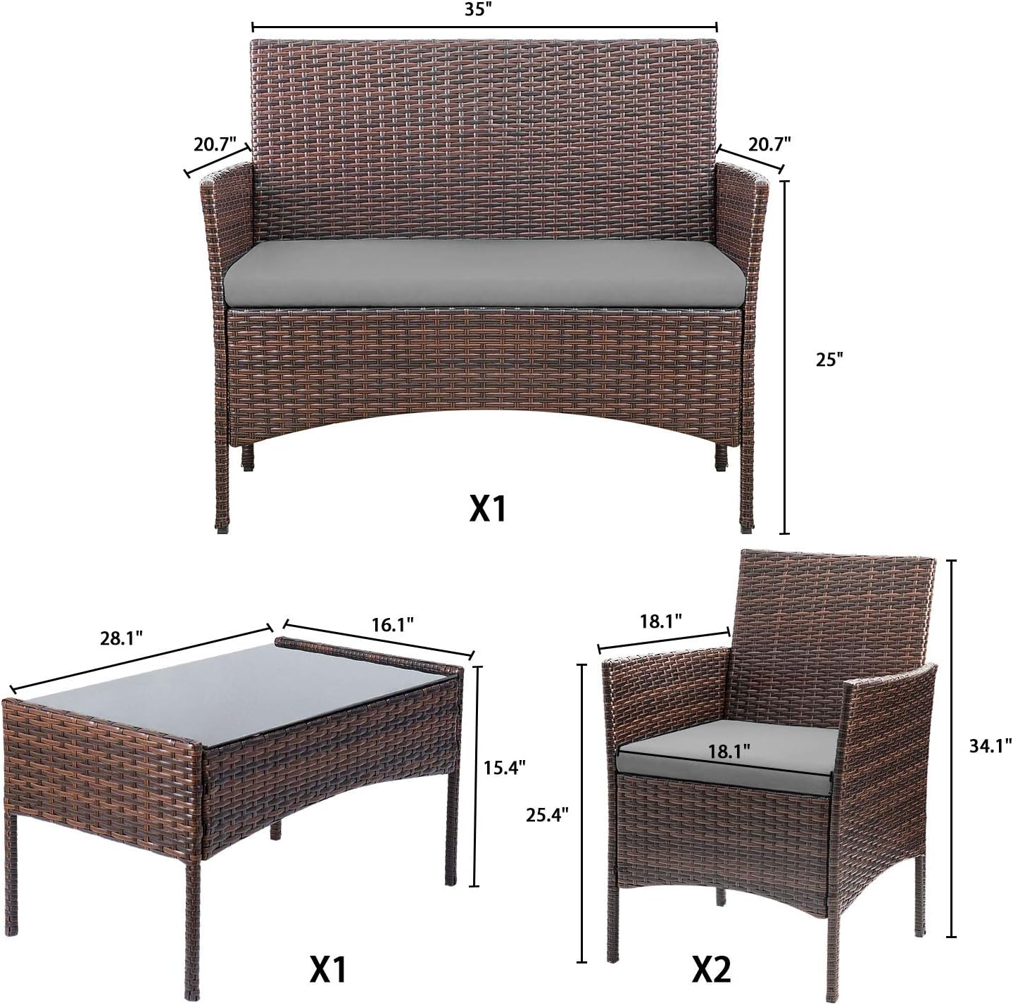 4-Piece Patio Rattan Wicker Furniture Set - T-LCRF834M18 - Image 32 4-Piece Patio Rattan Wicker Furniture Set - T-LCRF834M18 - Image 32