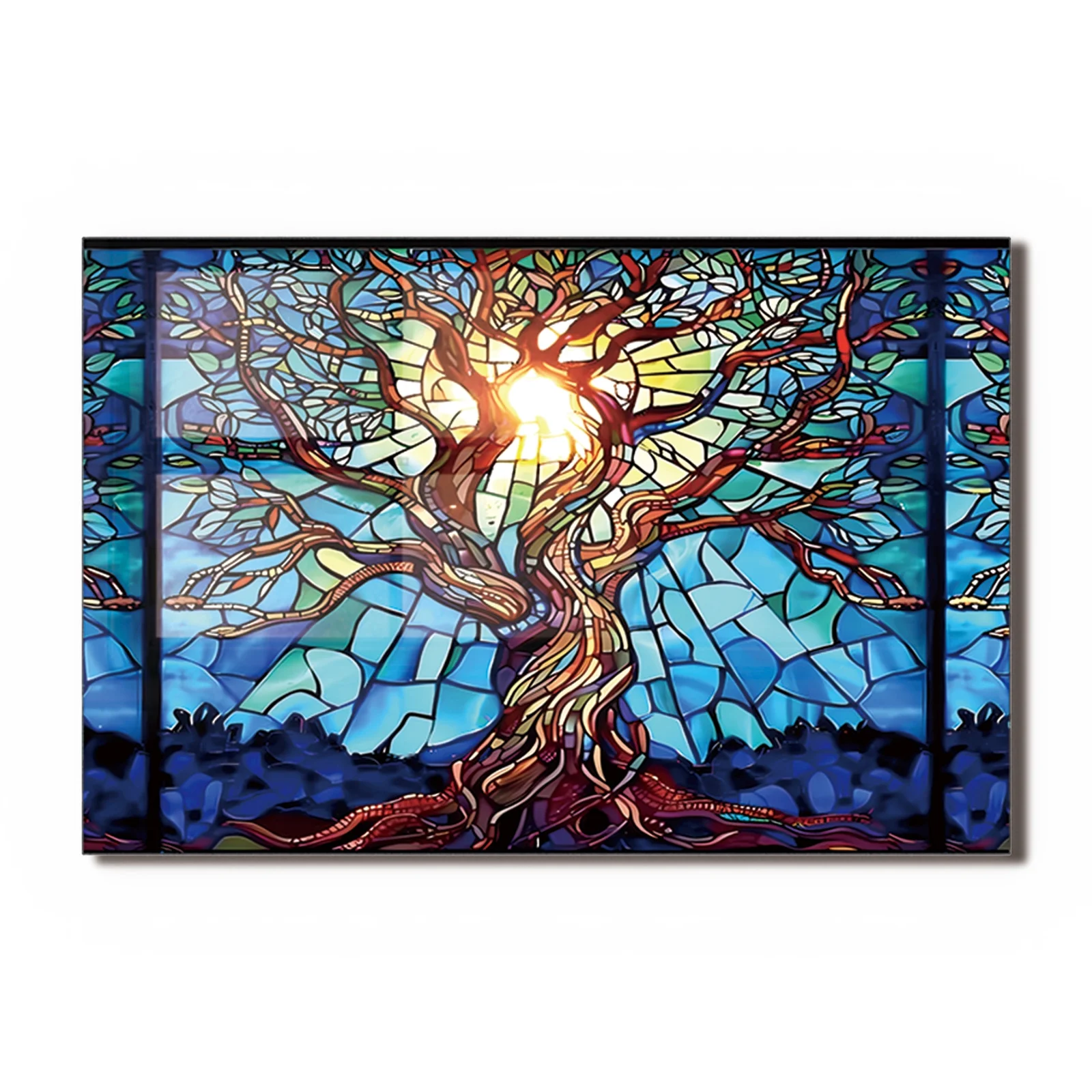 Mosaic Tree of Life Tempered Glass Backsplash For Kitchen Behind Stove,Stove Back Top Cover,Easy to Clean Glass Splashback, Sink Cover Splash Guard,Home Kitchen Wall Decor - Image 3