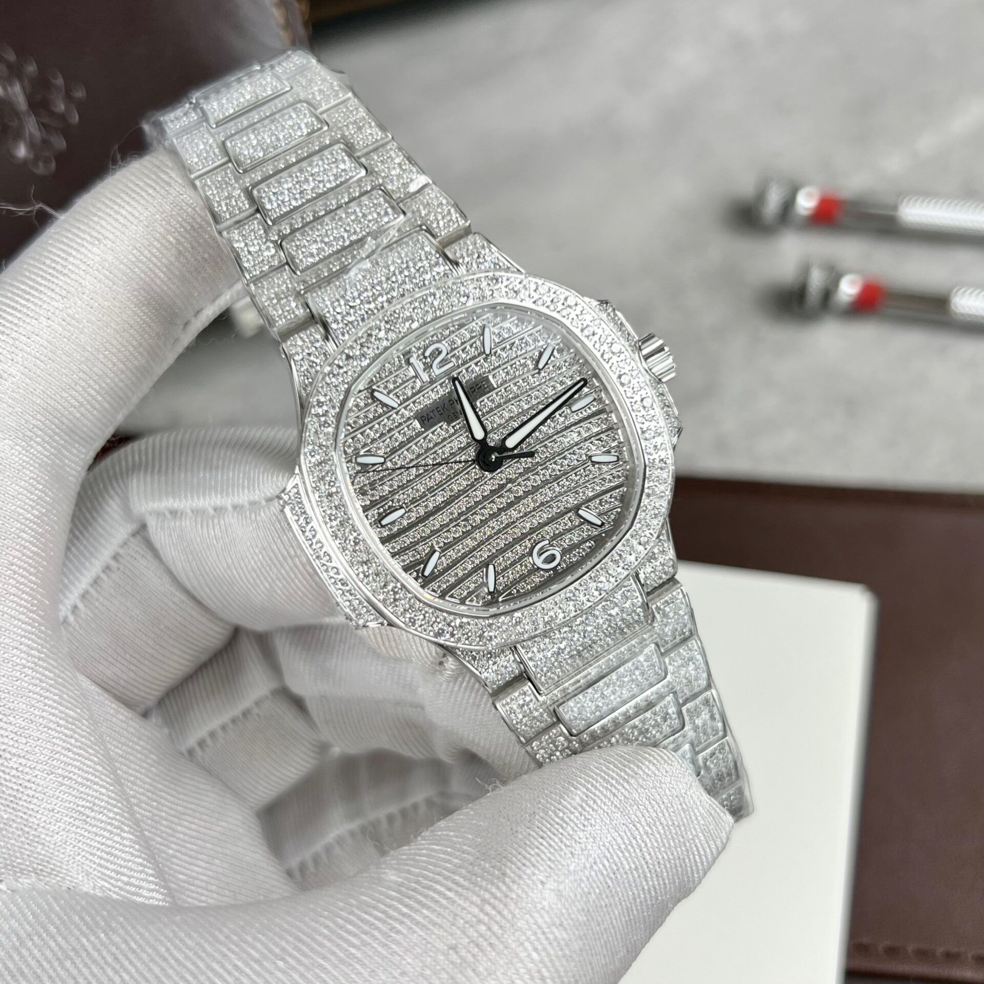 Patek Philippe Nautilus 7118 Full Diamond Replica Watch 35.2mm - Elite Watch Atelier