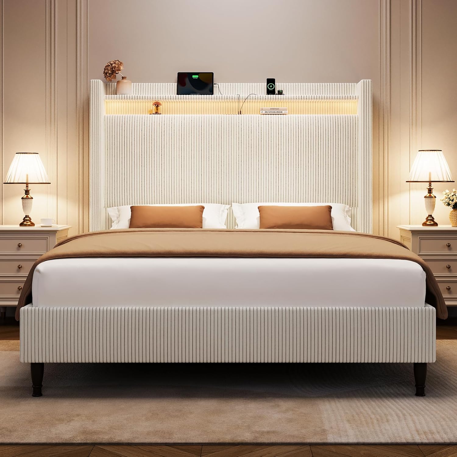 Queen Bed Frame with Tall Headboard, 55.3