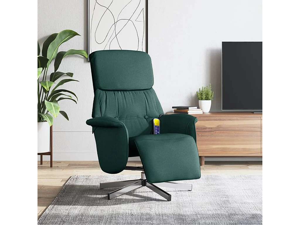 Fauteuil inclinable-Fauteuil salon de massage et repose-pieds vert foncé tissu SHL5190