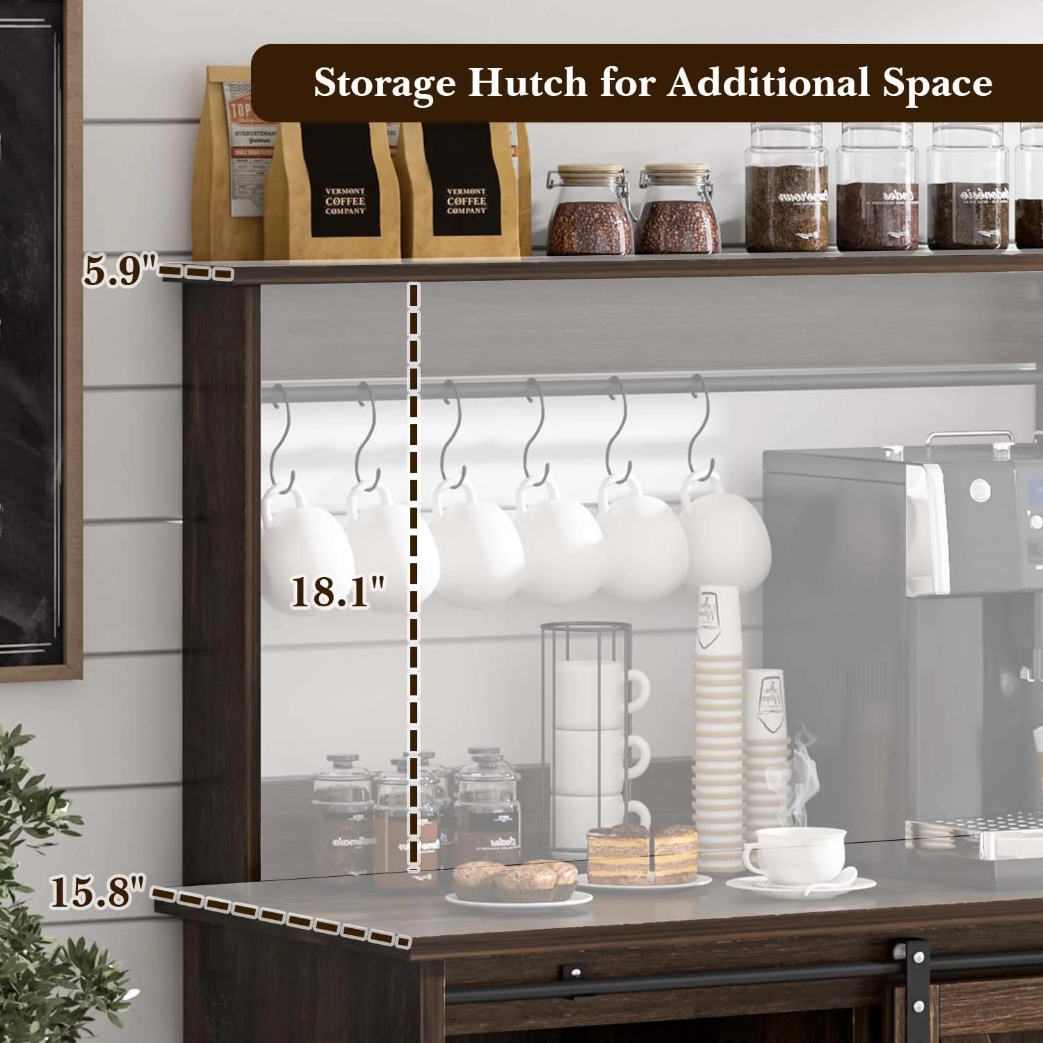 Catrimown Coffee Bar Cabinet, Barn Door Sideboard Buffet Cabinet with Storage, White - Image 10