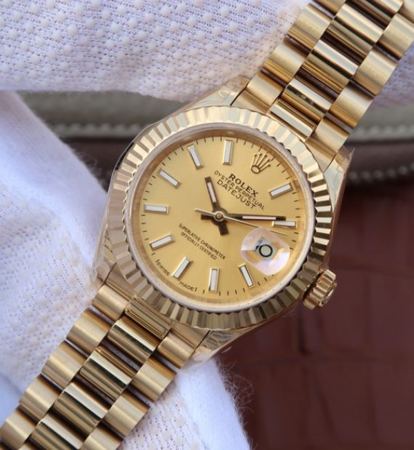 Replica Rolex DateJust 31mm Fluted Bezel RG Gold Dial Bracelet A2235 - Elite Watch Atelier