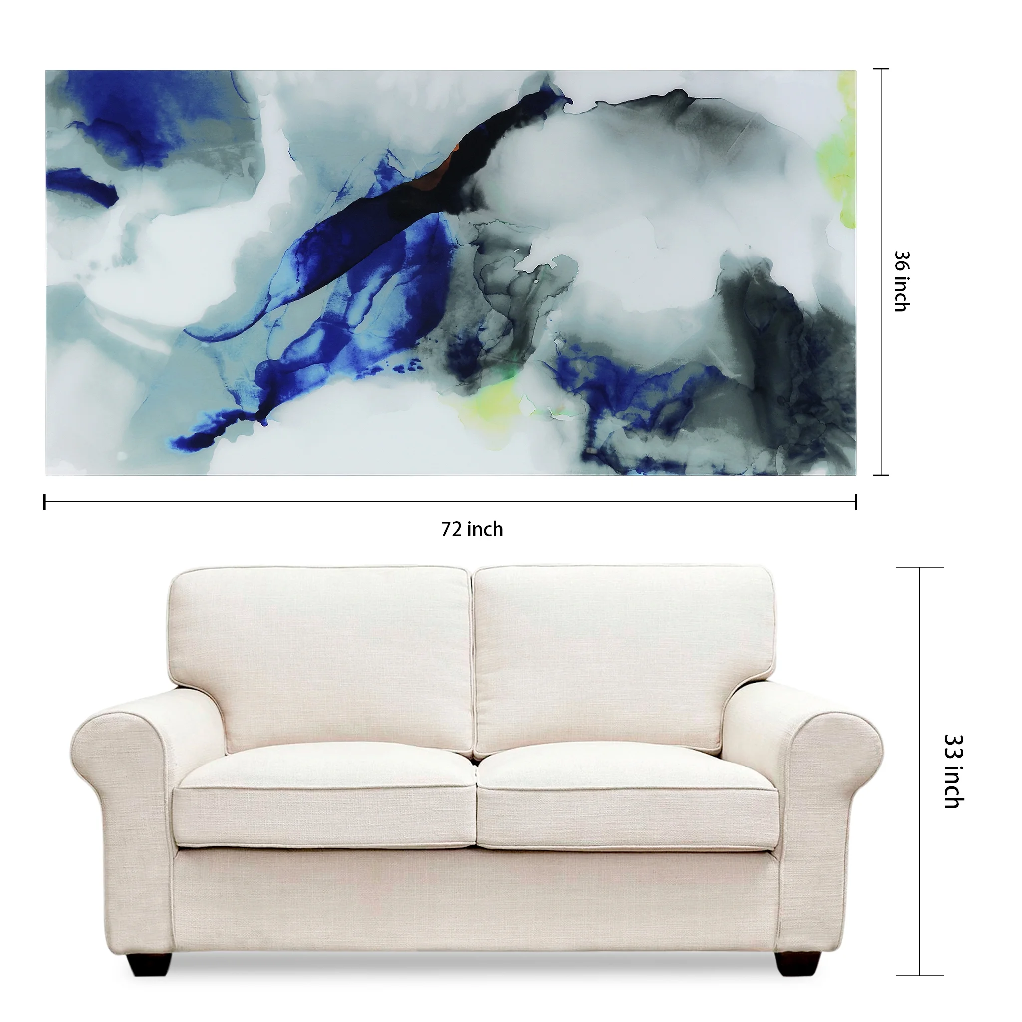 Empire Art Direct Blue Splash Frameless Free Floating Tempered Glass Panel Graphic Wall Art, 72" x 36", Ready to Hang - Image 14