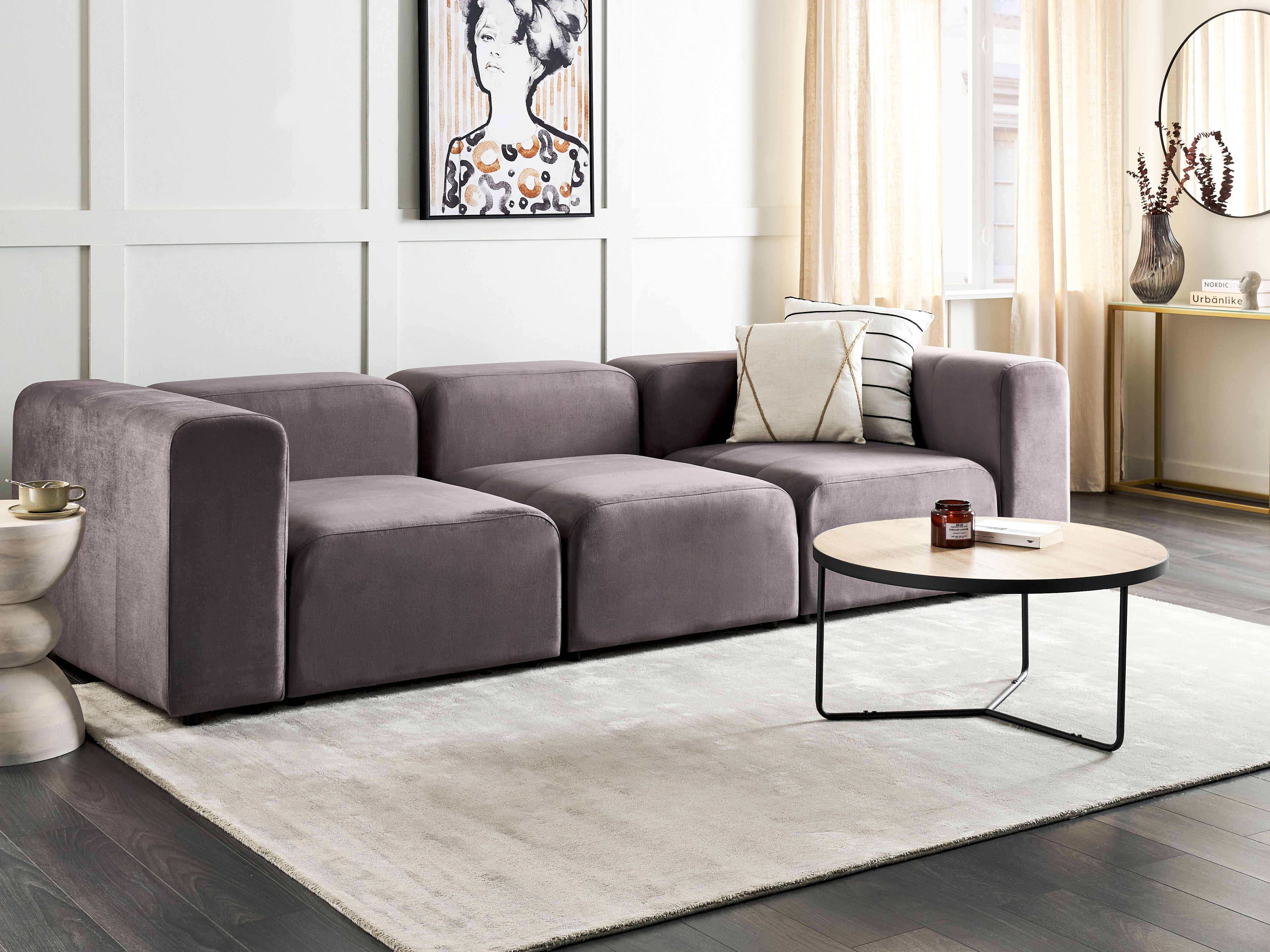 Modular Sofa 3 Seater FALSTERBO Velvet Dark Grey