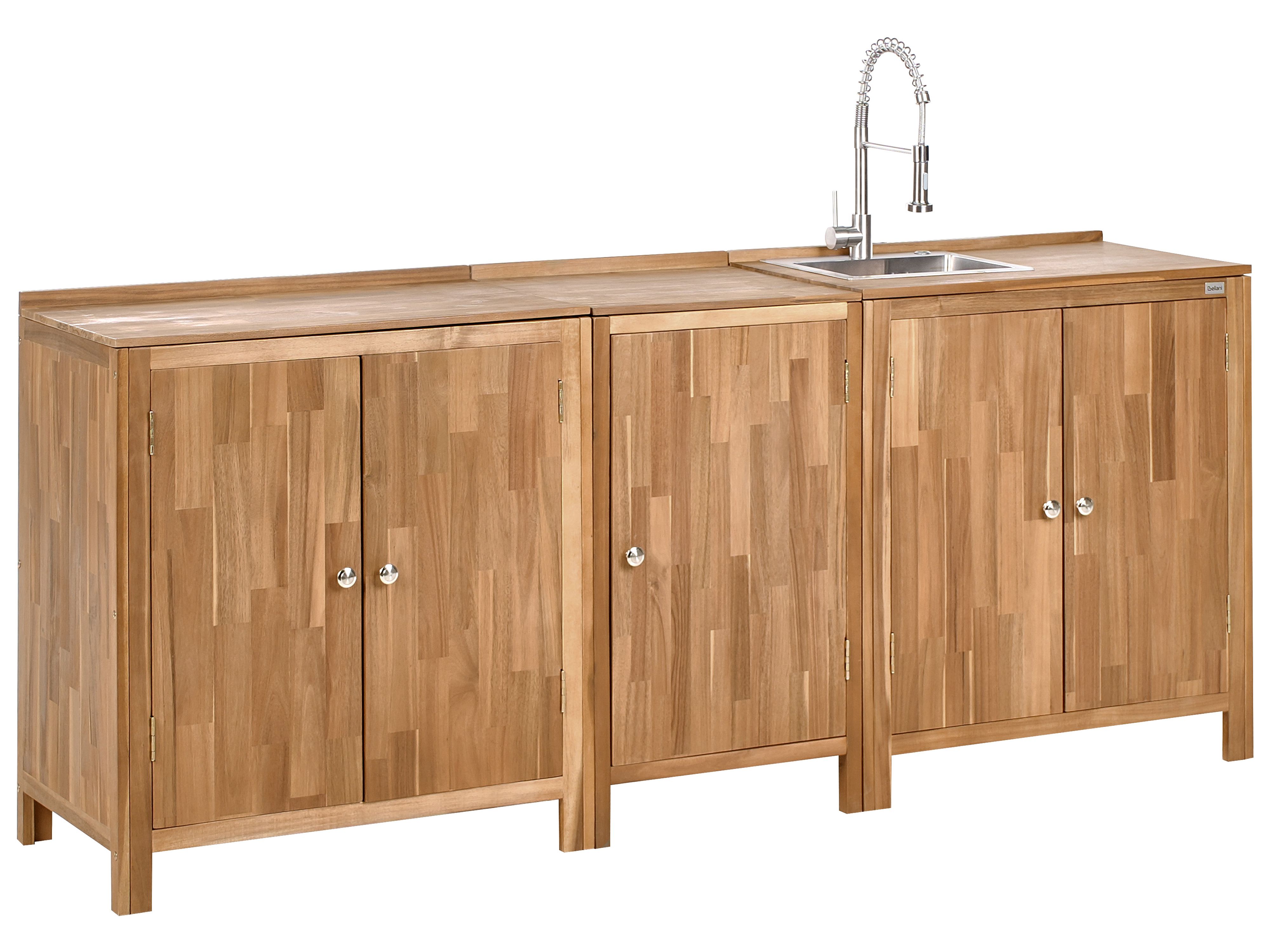 3 Piece Outdoor Kitchen Set with Sink VENOSA Acacia Wood Brown/ Silver
