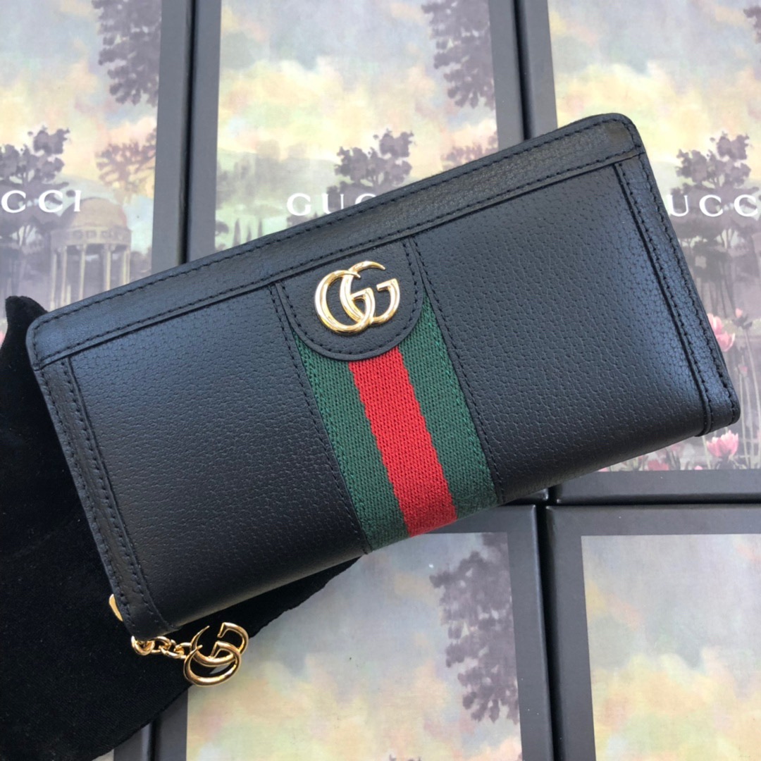 Replica Gucci Ophidia Zip Around Wallet Black/White1:1High-quality replica