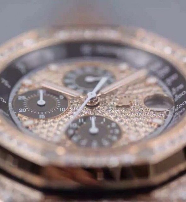 Replica Audemars Piguet JF Royal Oak Offshore RG Full Paved Diamonds Leather Strap A7750 - Elite Watch Atelier