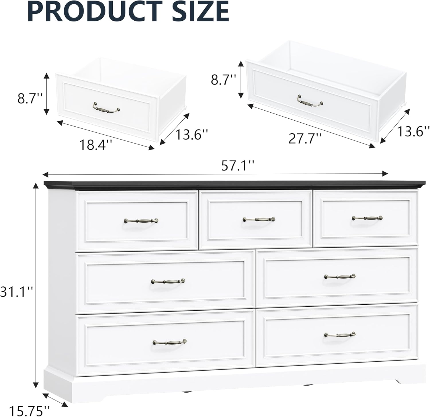 7 Drawer Dresser for Bedroom, 57