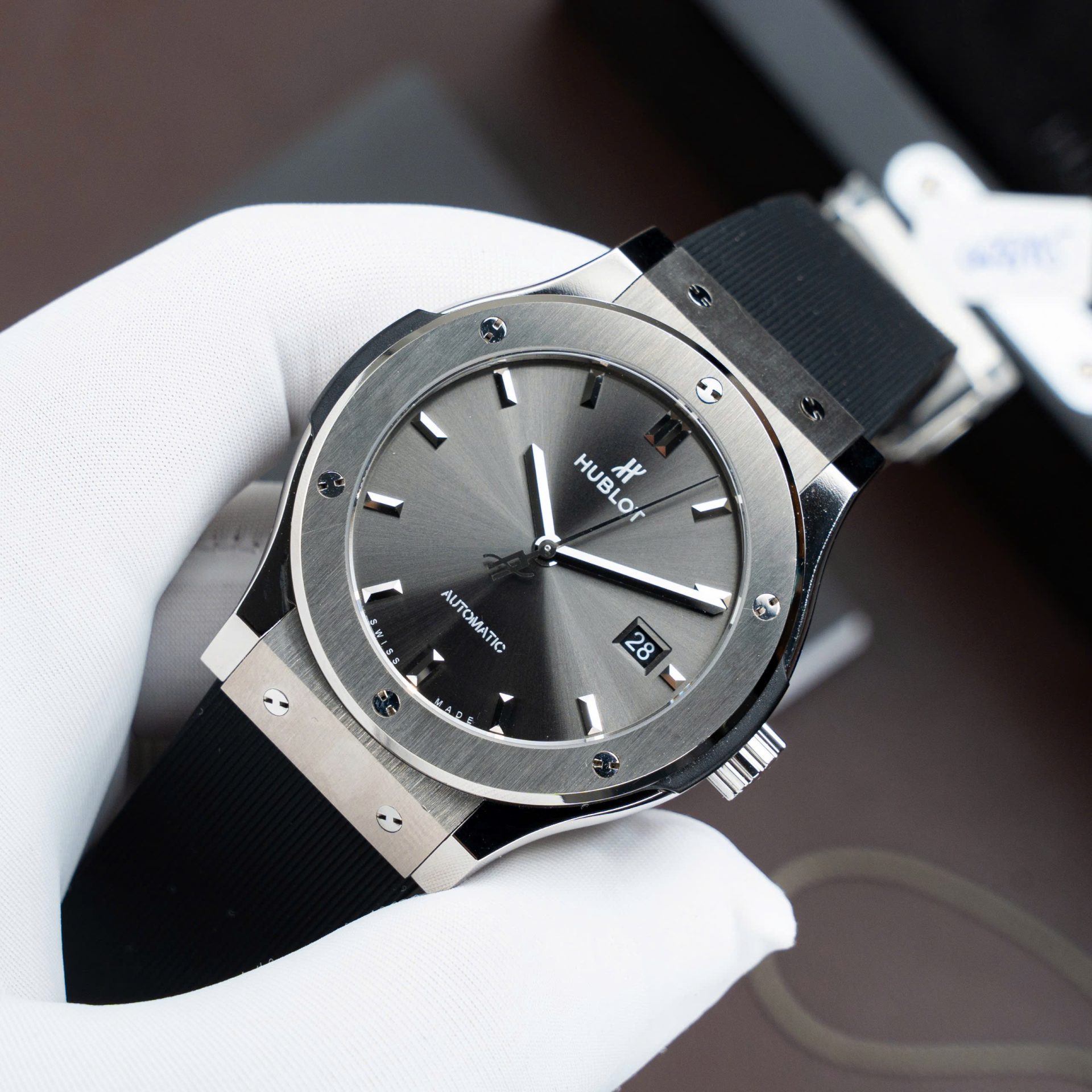 Hublot Classic Fusion Titanium Gray Dial Replica Watches Movement SW300 Rubber Strap 42mm - Elite Watch Atelier