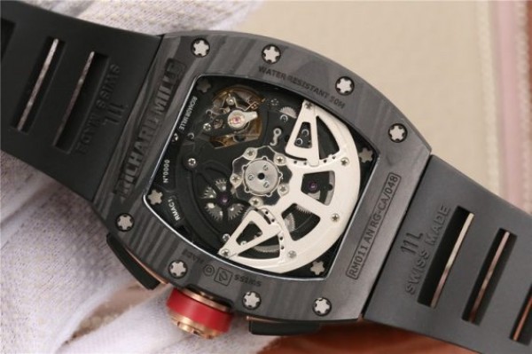 Replica Richard Mille RM011 NTPT Lotus F1 Team PVD Chronograph KVF Crystal Skeleton Dial Red Black Rubber Strap A7750 - Top club