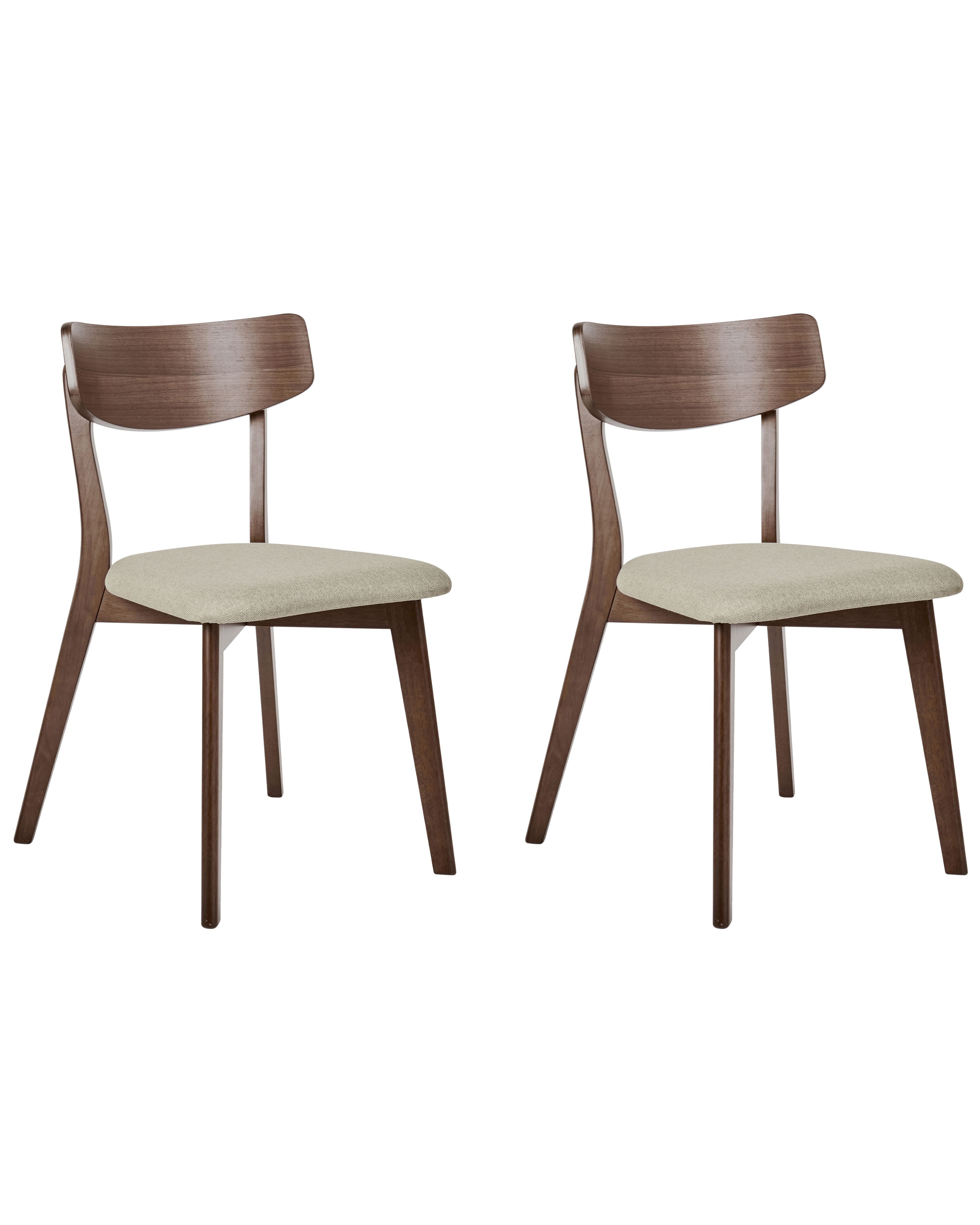 Set of 2 Dining Chairs HOPE Wood Brown/ Beige