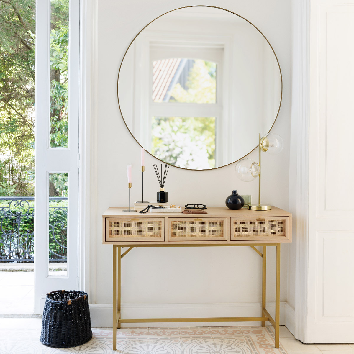 Console 3-drawer "Rayo" Rattan cane, L.110 cm