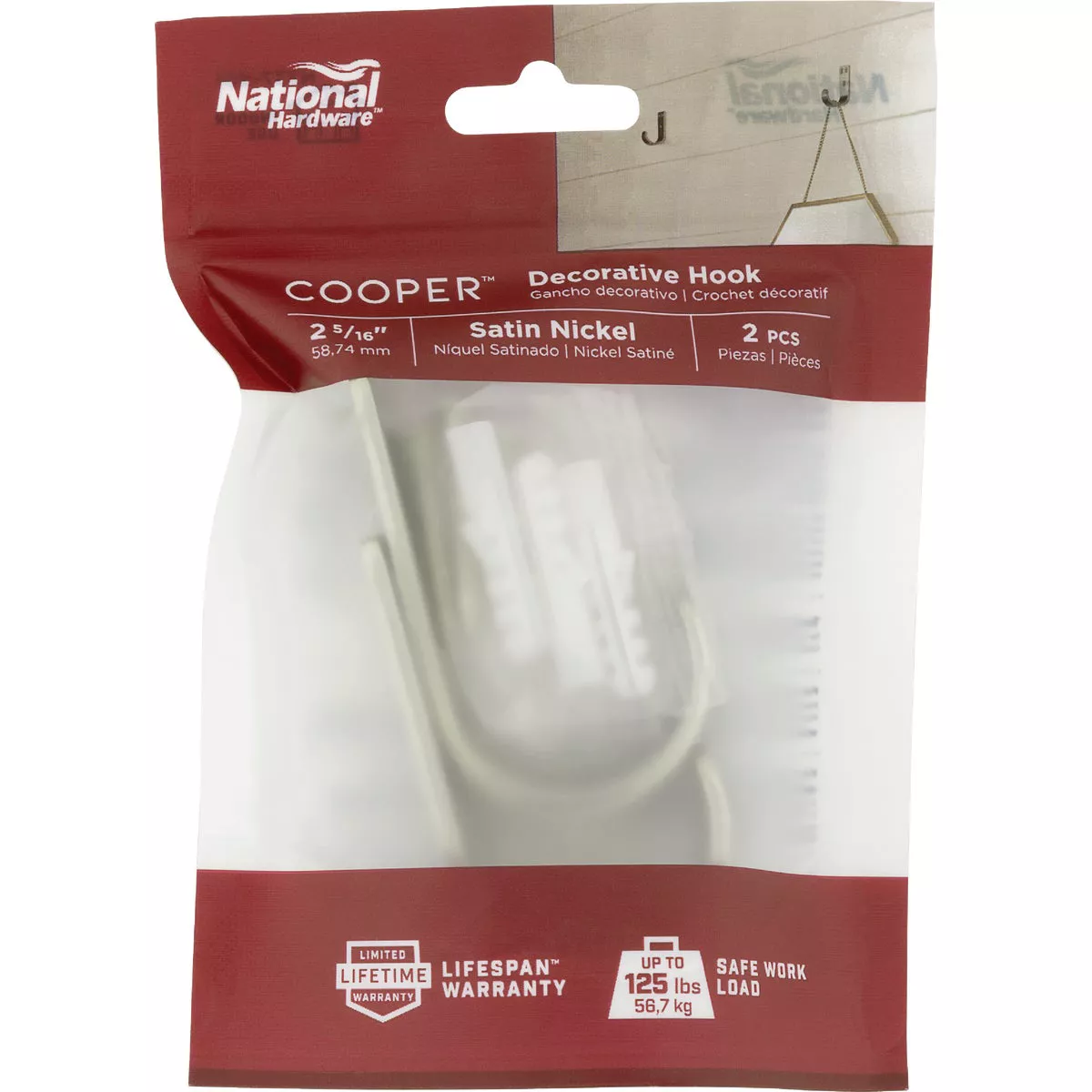 National Hardware 2-5/16 In. Satin Nickel Cooper Multipurpose Hook (2-Pack)