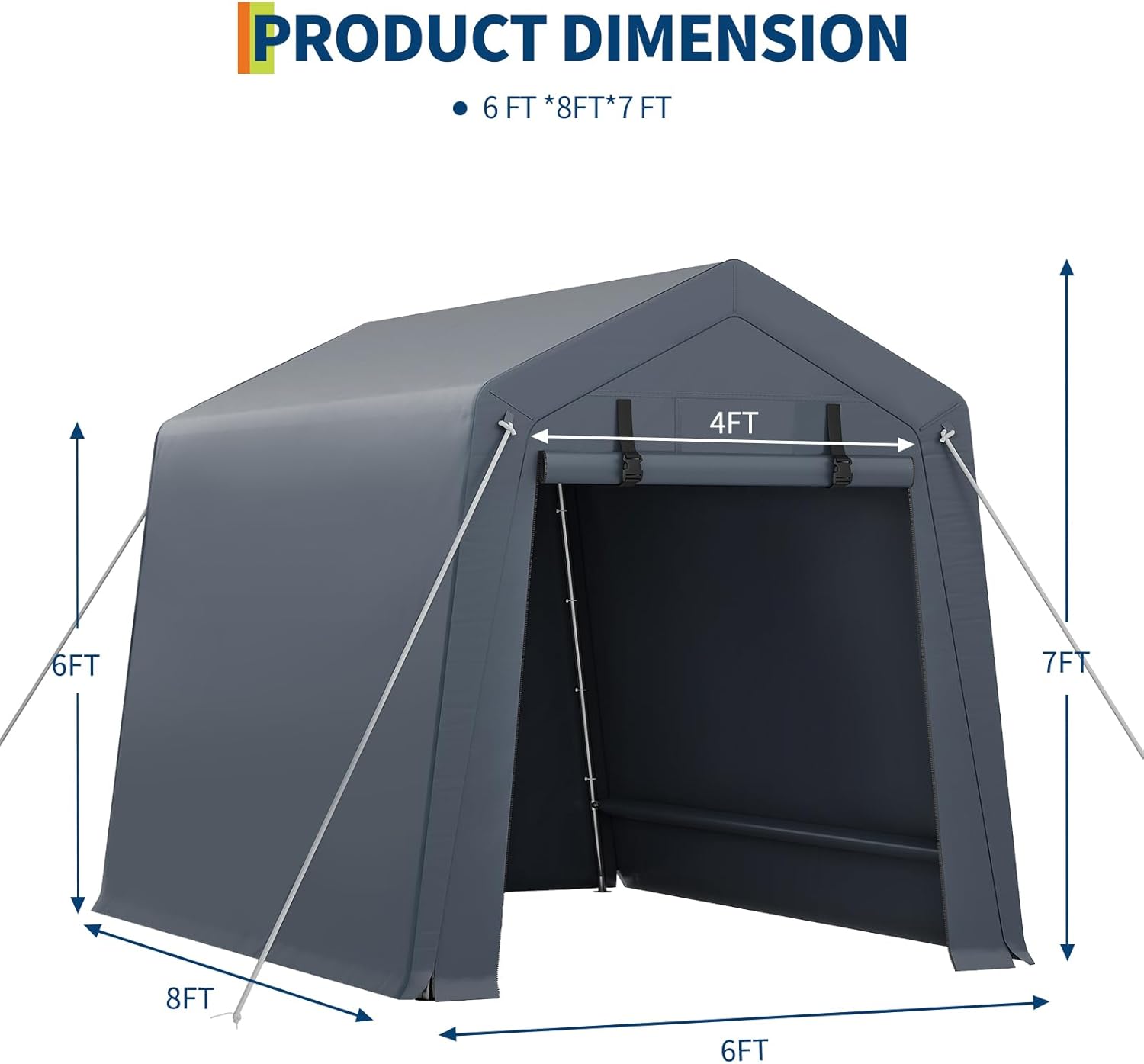 GarveeLife Portable Outdoor Storage Shed with Roll-Up Zipper Door & Vent, 240G Heavy-Duty Shelter Waterproof PE Tarp, UV-Resistant Carport for Motorcycle, Firewood, Tools (Gray, 6'x8')