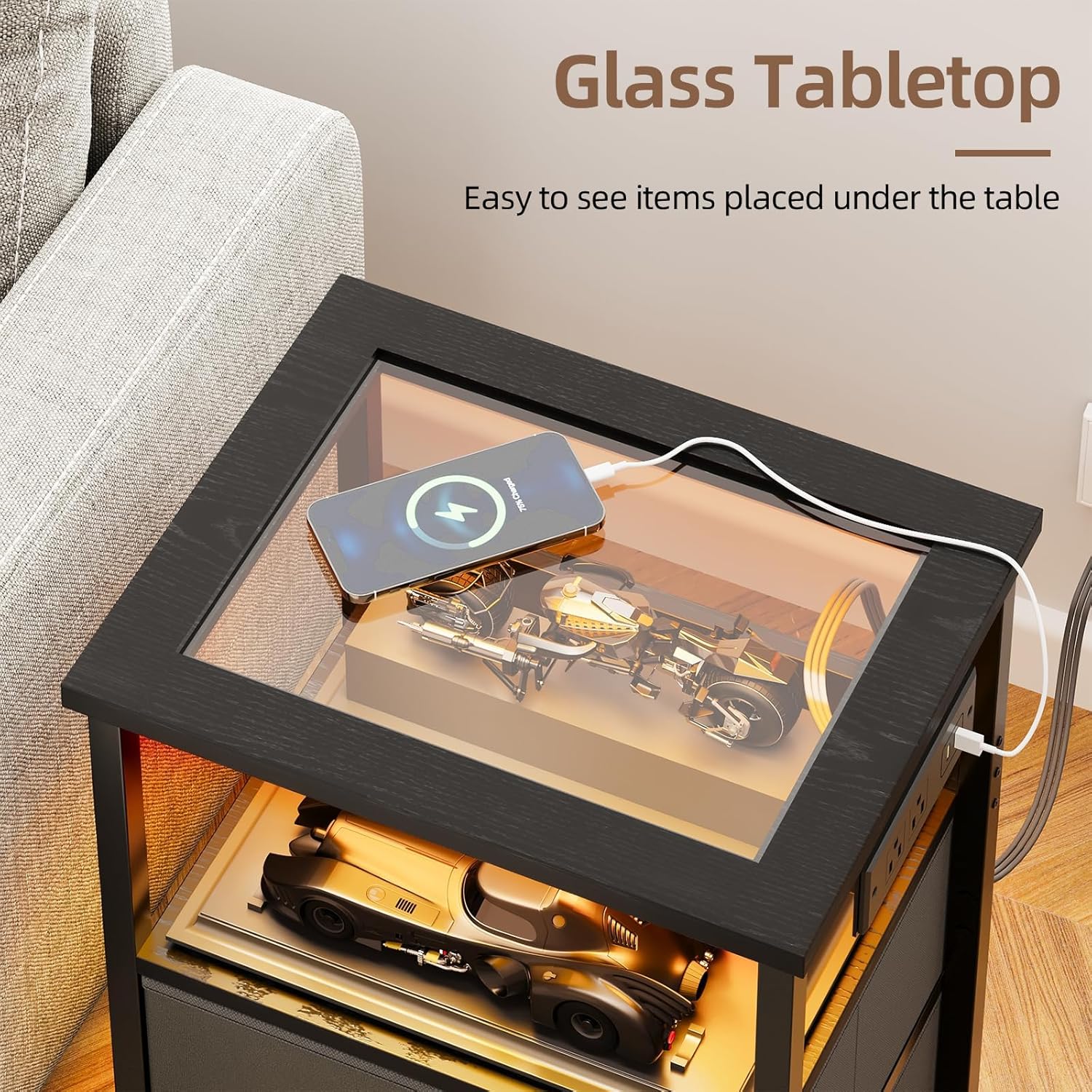 Fixwal 2 Drawers Night Stand with Glass Clear Desktop - Image 3 Fixwal 2 Drawers Night Stand with Glass Clear Desktop - Image 3