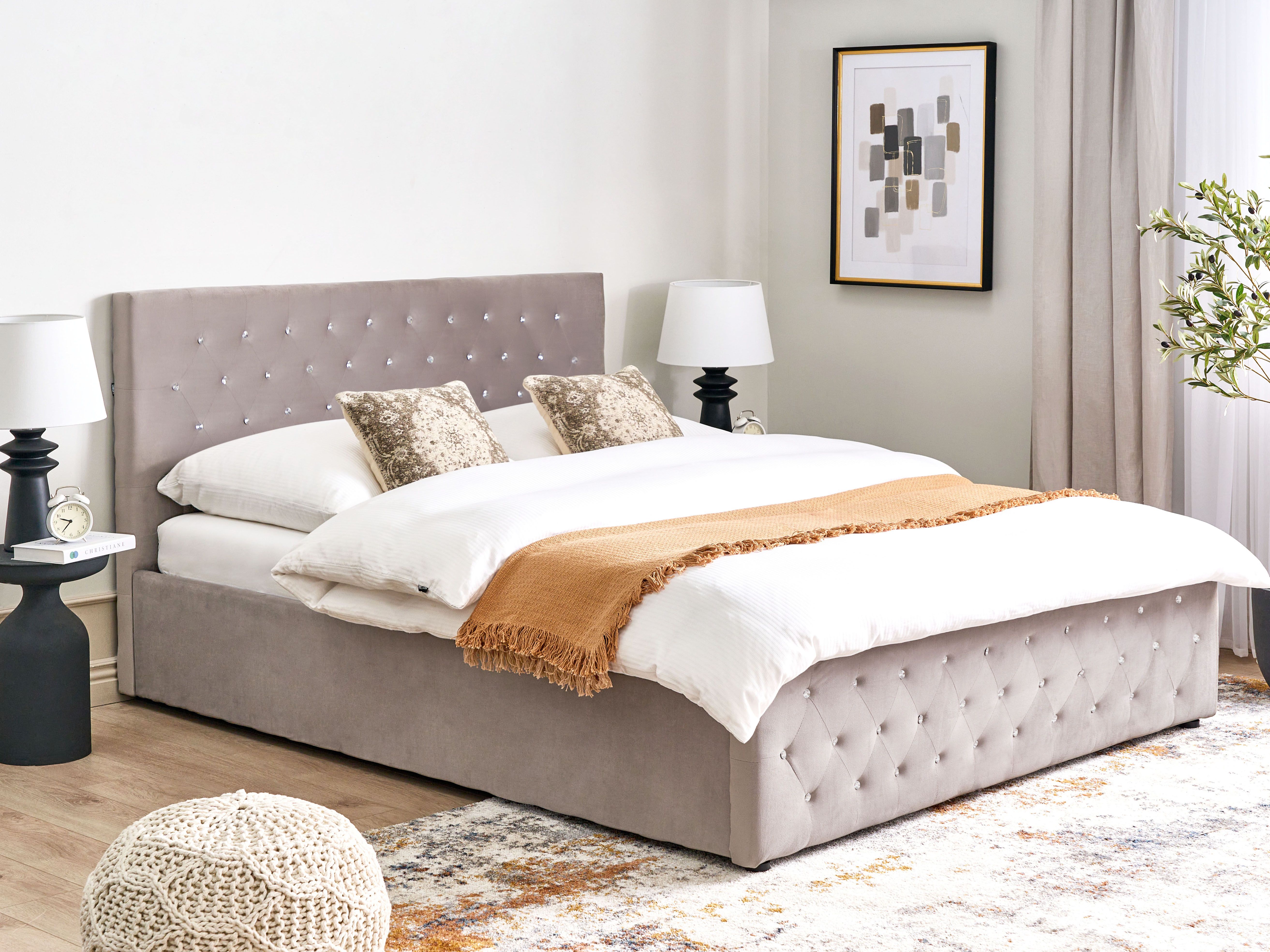 Ottoman Bed Velvet AMIENS 180 x 200 cm (EU Super King) Taupe