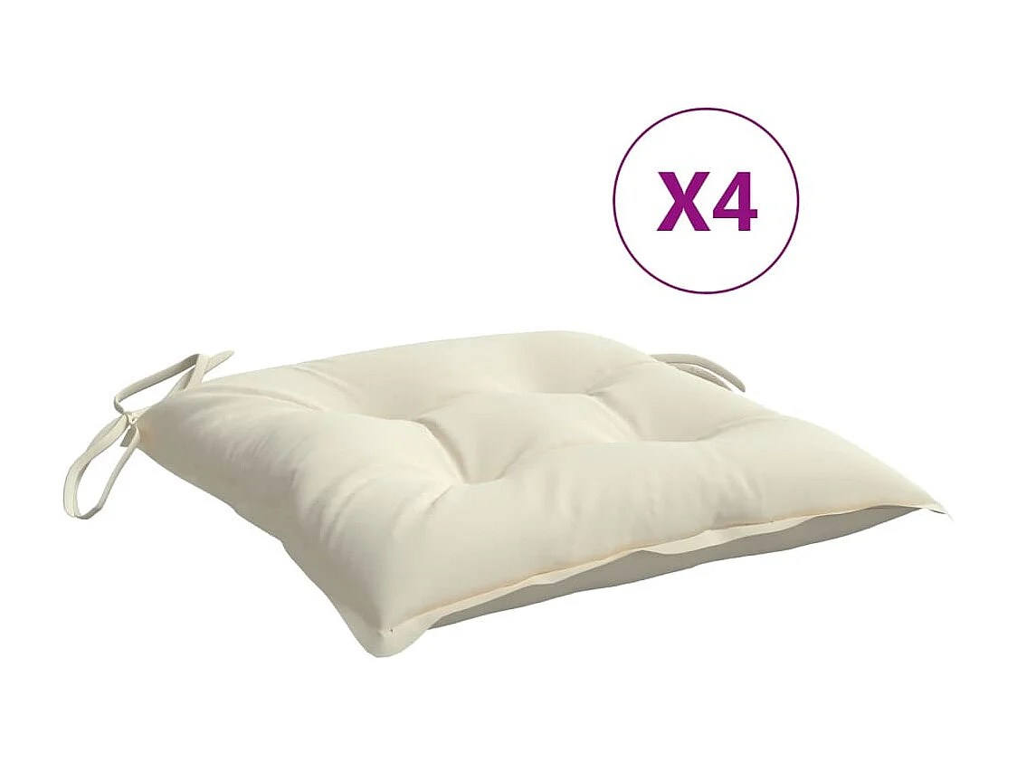 Coussins de chaise lot de 4 blanc crème 50x50x7 cm tissu oxford