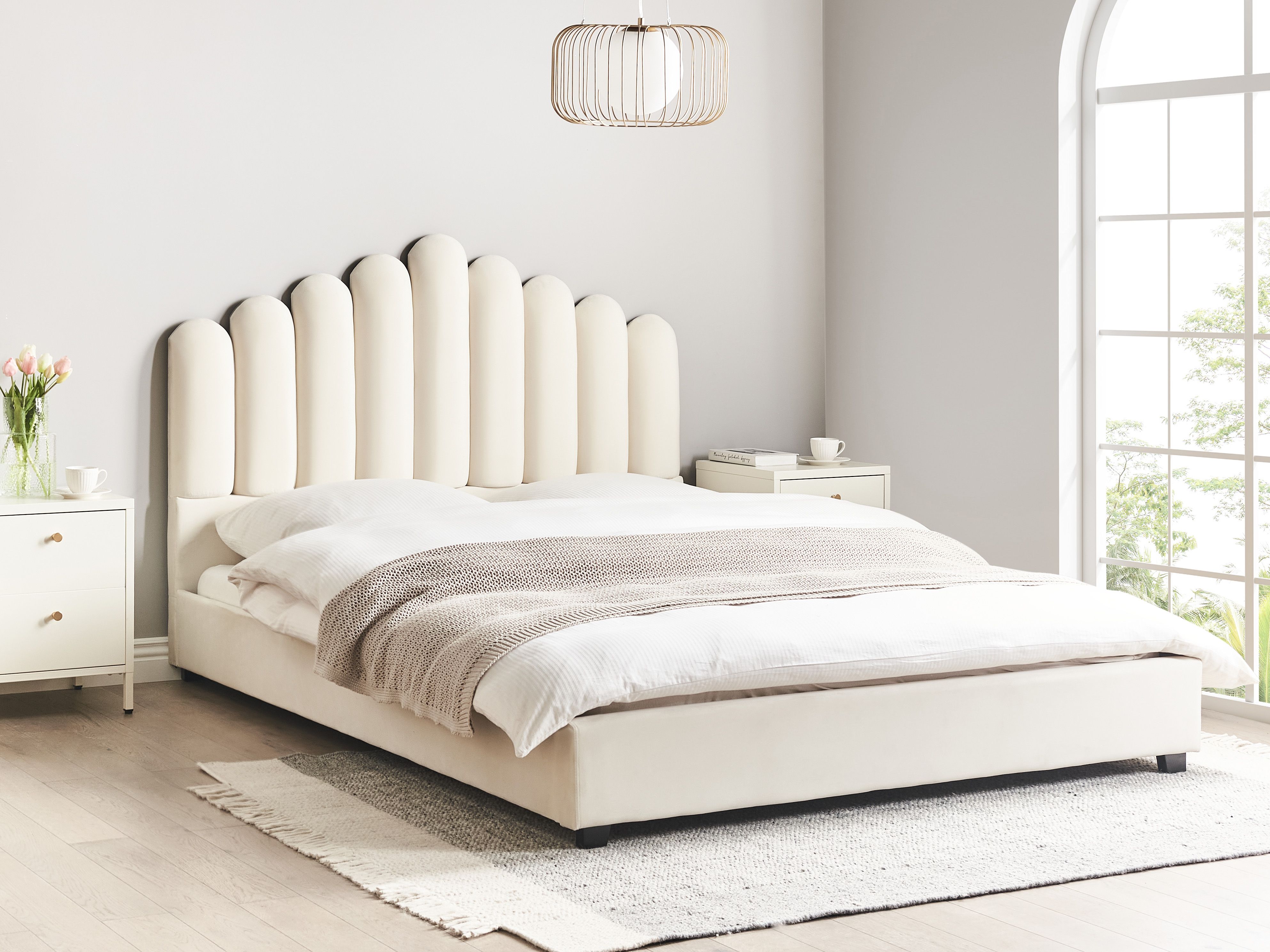 Bed Velvet VINCENNES 160 x 200 cm (EU King Size) Off-White