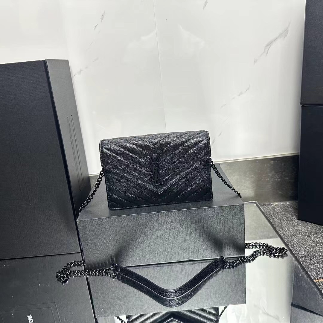 YSL Chain Shoulder Bag - Black Leather & Black Hardware1:1High-quality replica