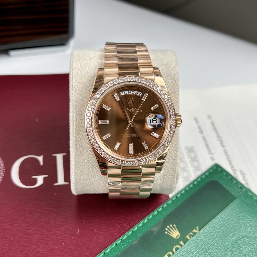 Rolex Replica Watch Day-Date Men s Chocolate Dial Diamond Bezel EW Factory 40mm - Elite Watch Atelier