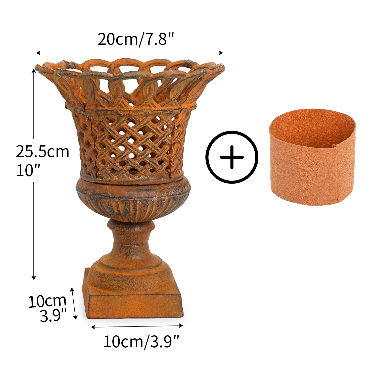 Sungmor Heavy Duty Cast Iron Urn Planter, Beautiful Hollow Trophy Design Tall Orchid Flower Pot, Large Decorative Plastic Flowers Plants Bouquets Vase, Rustic French Country Pot for Home or Garden