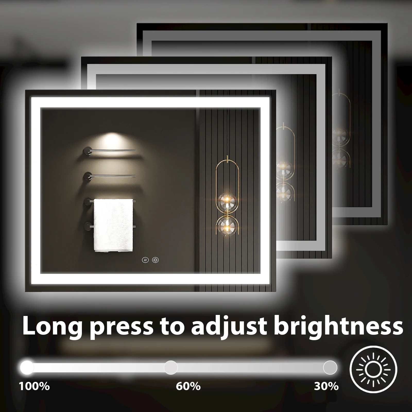 JSneijder 40x32 inch LED Bathroom Mirror, Wall Mounted Frameless Lighted Bathroom Mirror, Dimmable, Anti-Fog, Horizontal/Vertical