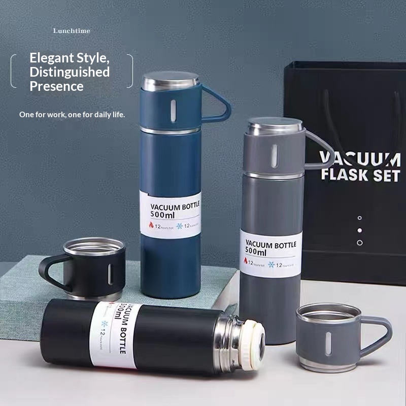 304 Stainless Steel Thermos Cup Gift Box Set 3 Lids Insulated Thermal Water Bottle Vacuum Flask Thermos for Business Giveaway