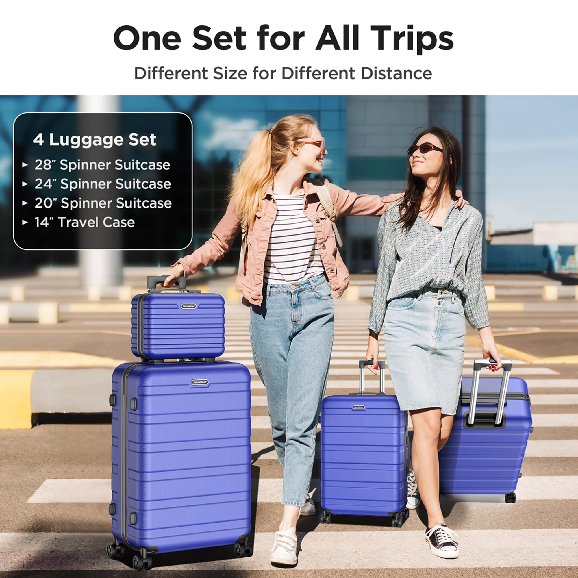 Famistar 4 Piece Luggage Sets ABS Hard Shell Hardside with TSA Lock Lightweight Durable Spinner Wheels Hardside Luggage Suitcase for Travel, 4 Piece -Set Deep Blue