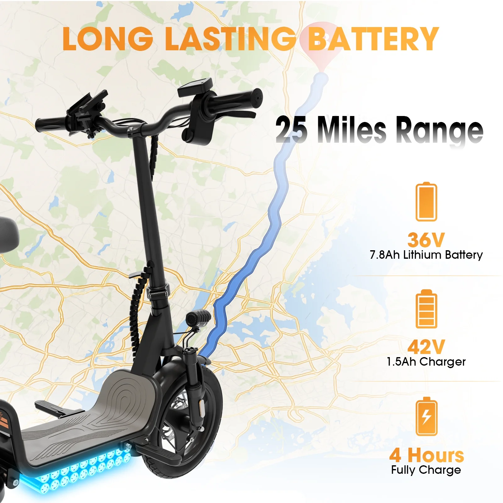 Skeri Electric Scooter with Seat for Adult and Basket, 14 Inch Tire Electric Scooter with Dual Shock Absorbers, 350W Motor with 25-Mile Range, Speed Up to 20 MPH (Gen 2.0) - Image 14