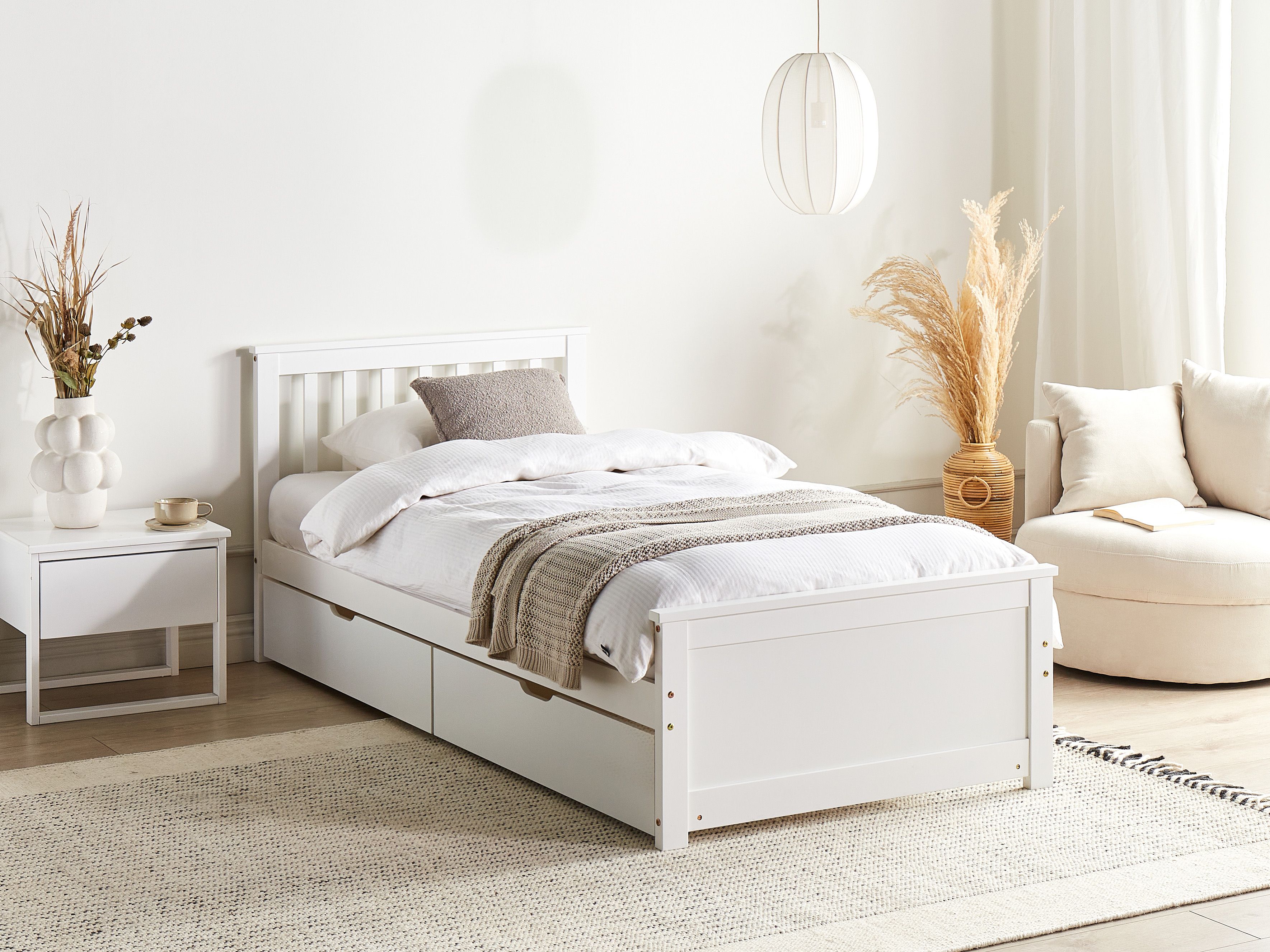 Bed with Storage Drawers Pine Wood OLENDON 90 x 200 cm (EU Single) White