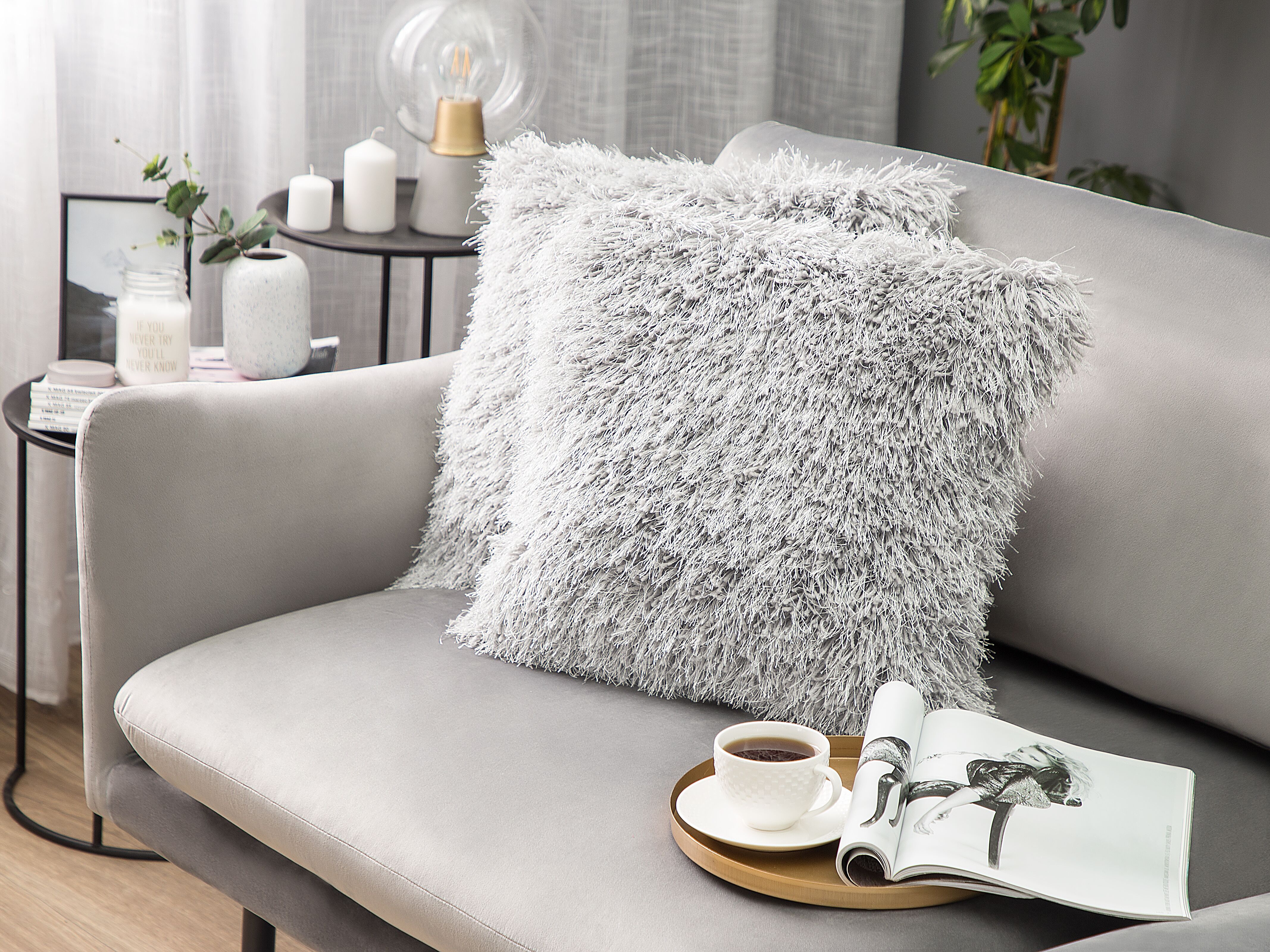 Set of 2 Decorative Cushions CIDE 45 x 45 cm Light Grey Solid