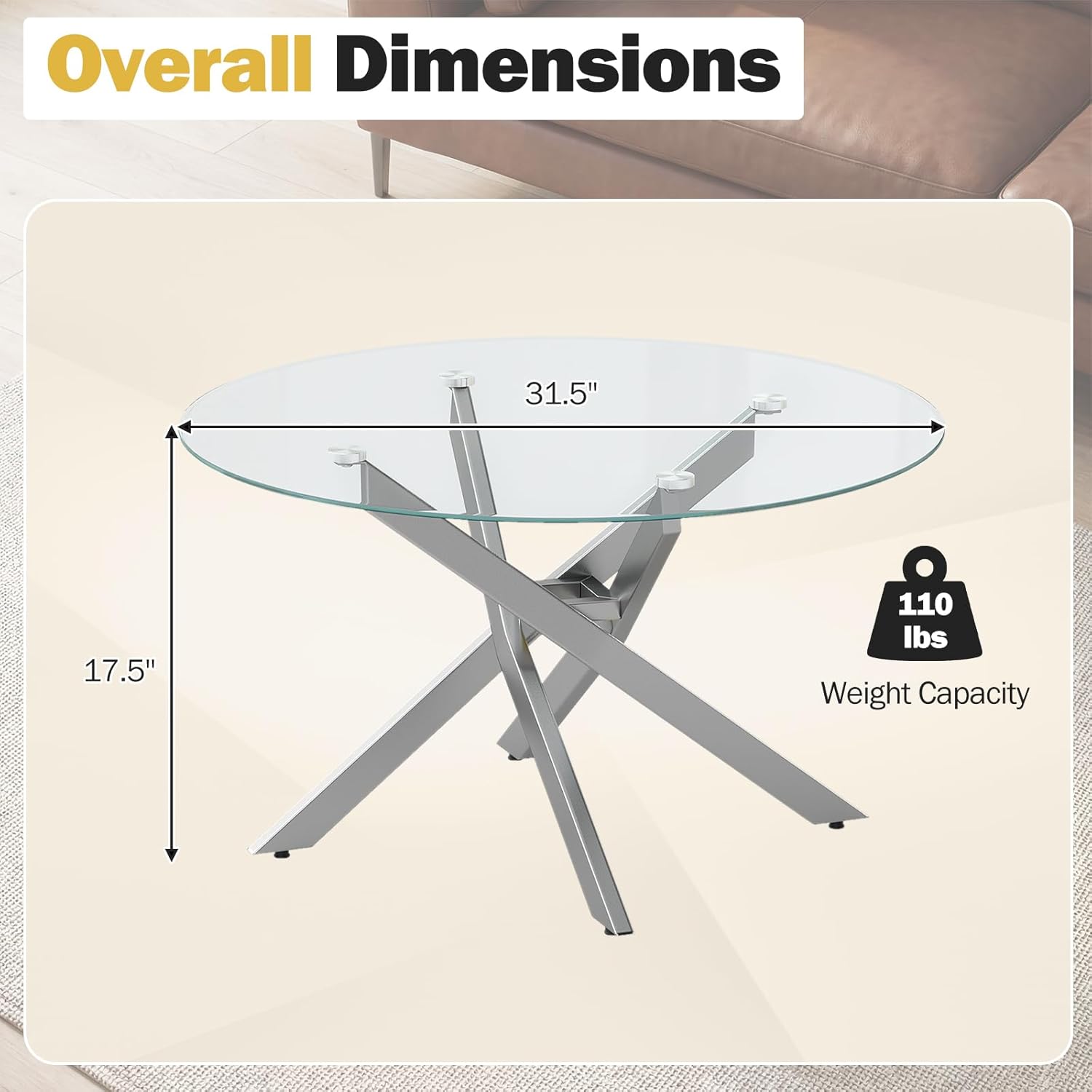 Giantex Round Glass Coffee Table, 31.5