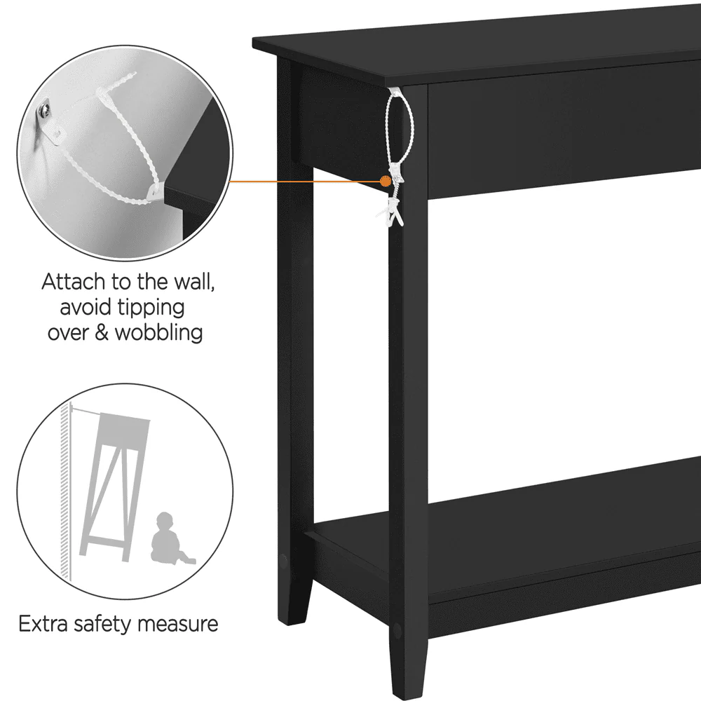 Topeakmart 3-Drawer Wooden Console Table Entryway Table with Storage Shelf Pine Wood Legs, Black - Image 15
