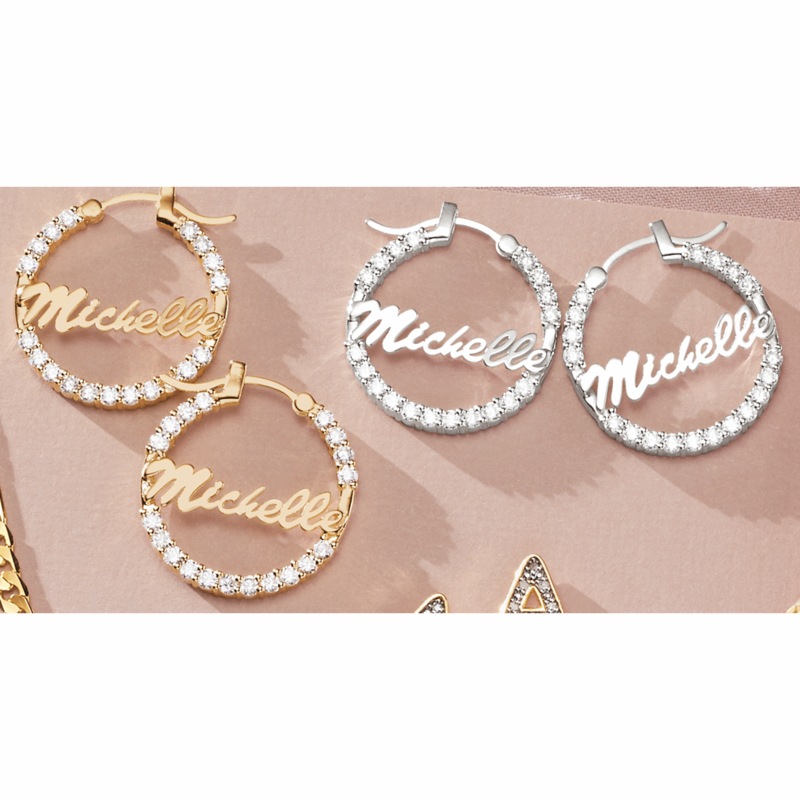 Personalized Cubic Zirconia Hoops - MIDNIGHT VELVET CATALOG