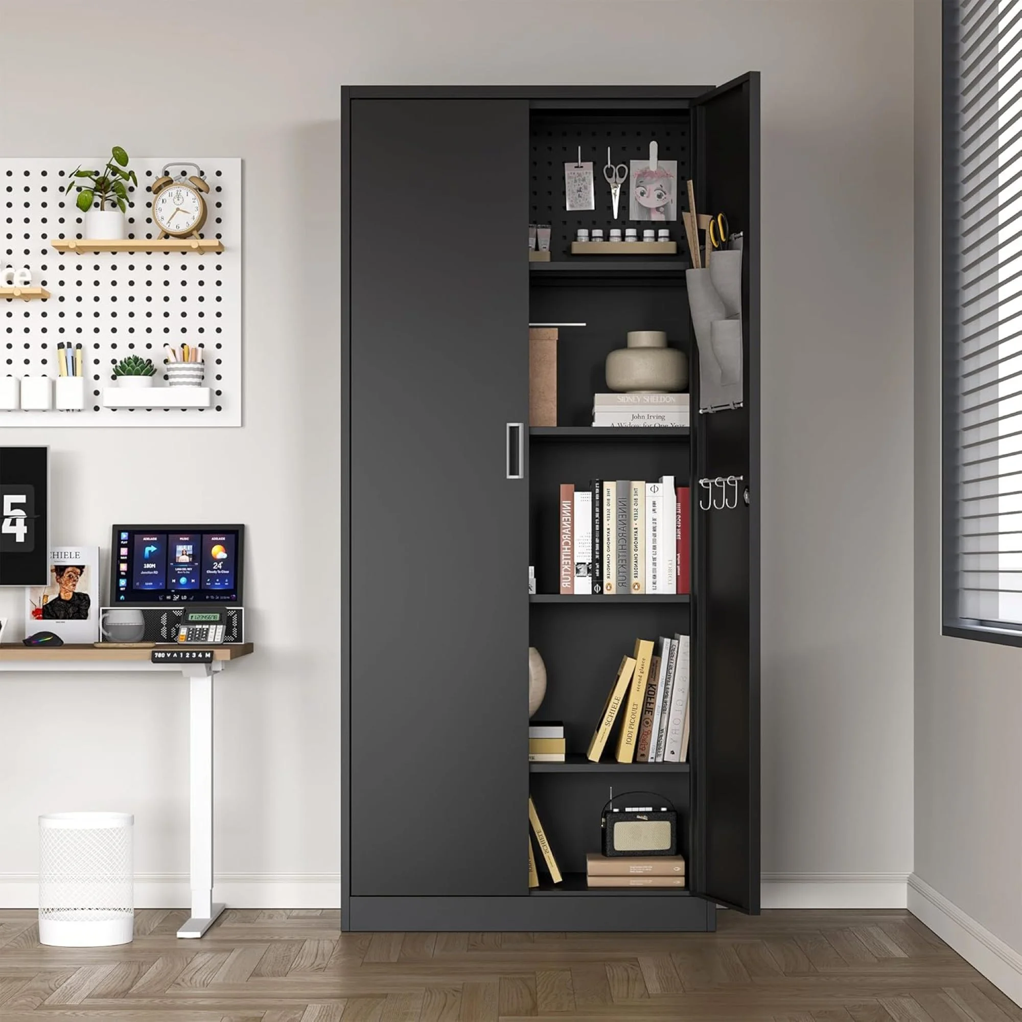 70 inches, Modern Kitchen Storage Cabinet, 6 Adjustable shelves Metal Storage Locker
