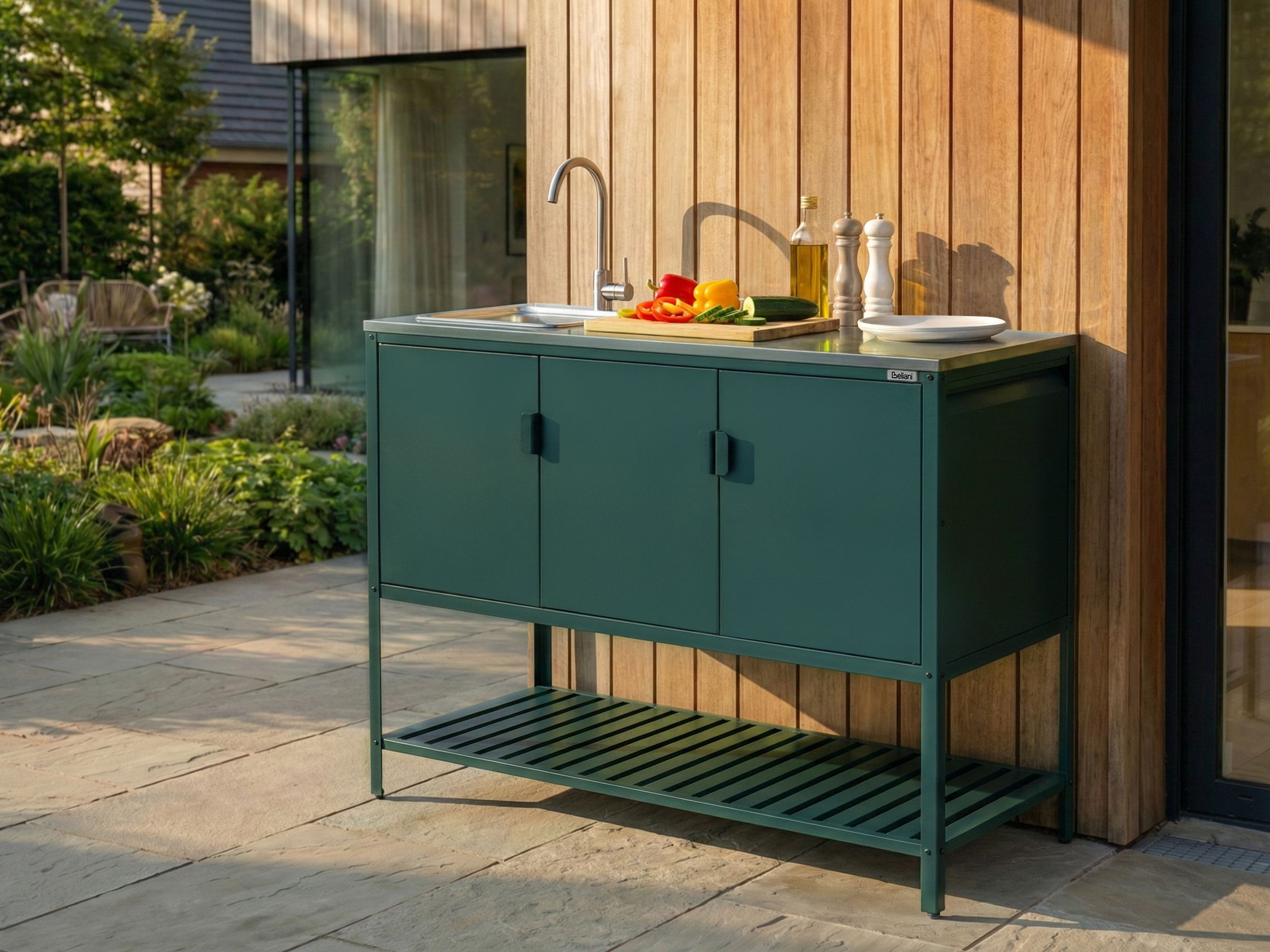 Outdoor Kitchen Cabinet with Sink MAENZA Metal Green