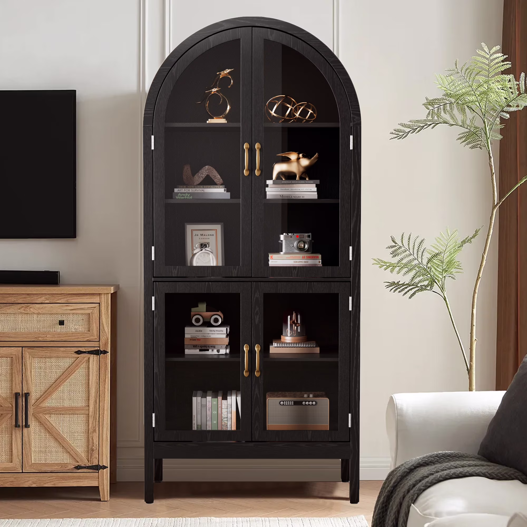 Fiogmub Tall Arched Storage Display Cabinet, Arched Pantry Cabinet with Doors, Acrylic Glass Doors - Image 3