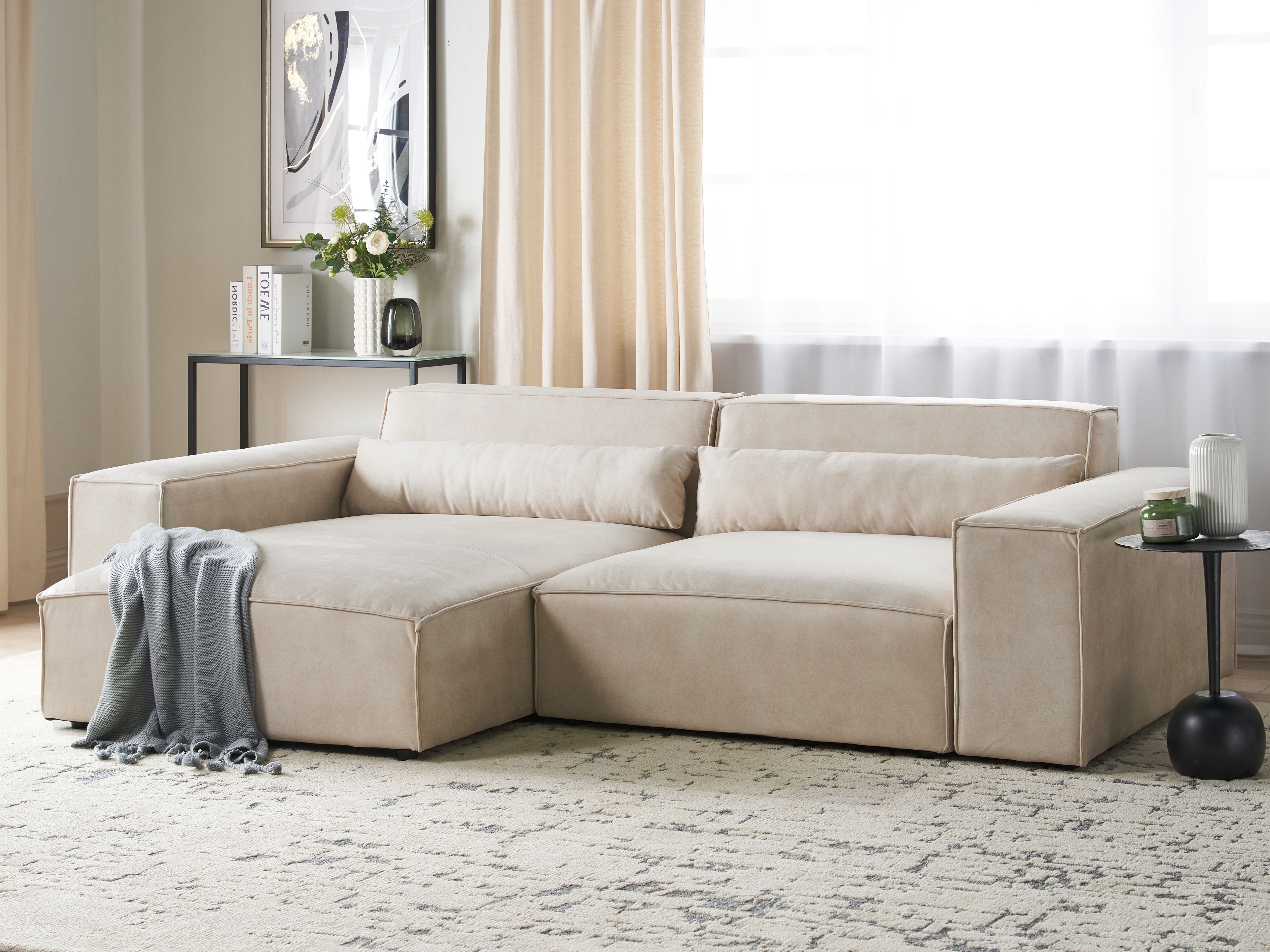 Modular Corner Sofa 3 Seater HELLNAR Velvet Light Beige Right Hand