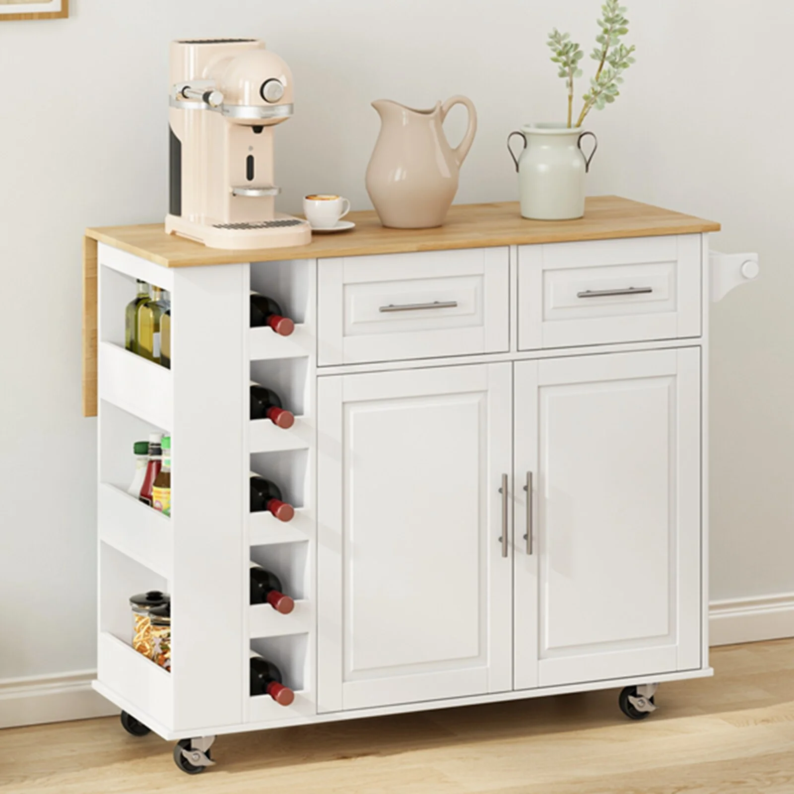 Kitchen Island on Wheels with Drop Leaf Tabletop, 46.46