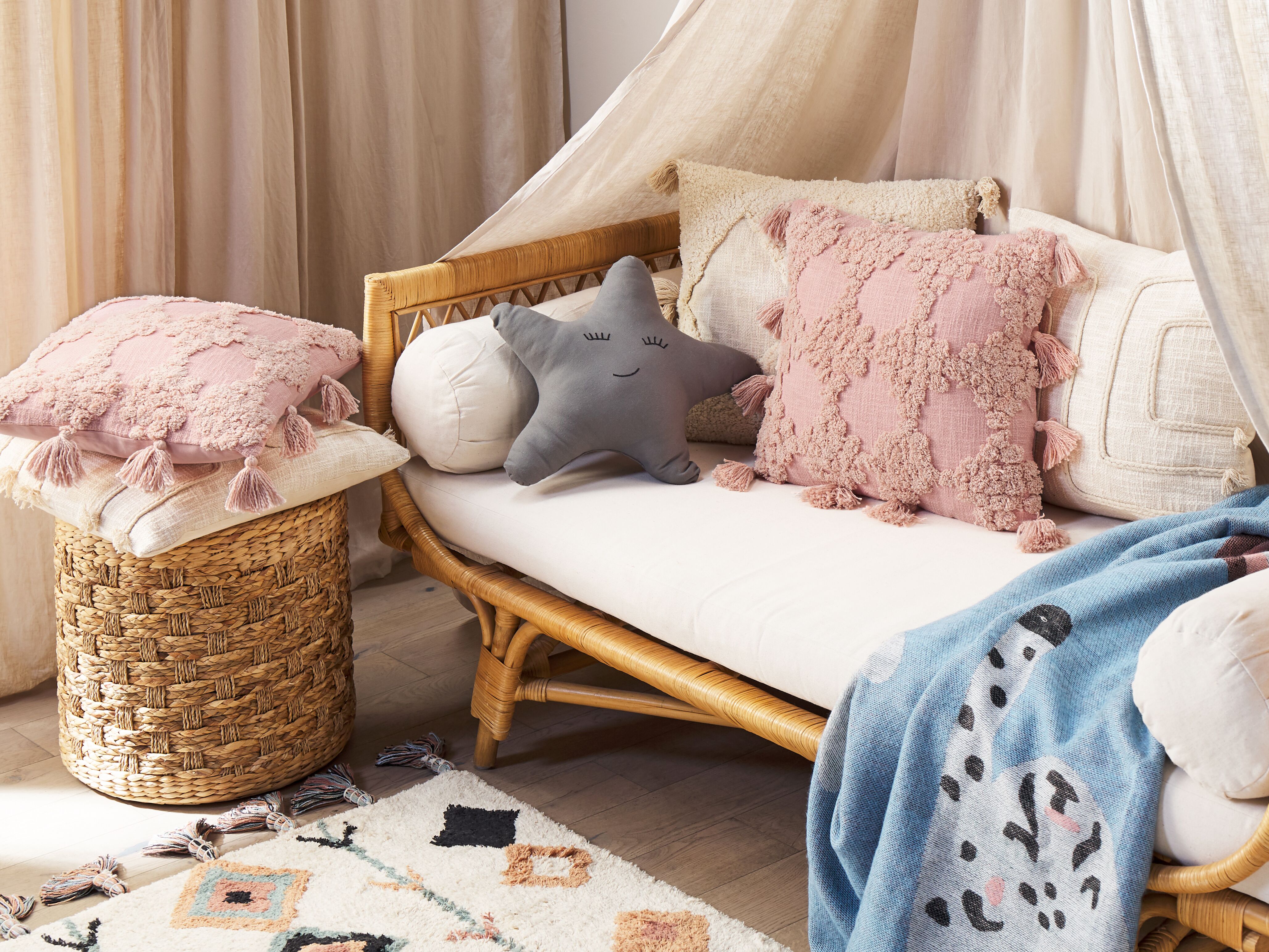Throw Cushion TORENIA Cotton 45 x 45 cm Pink Geometric Pattern