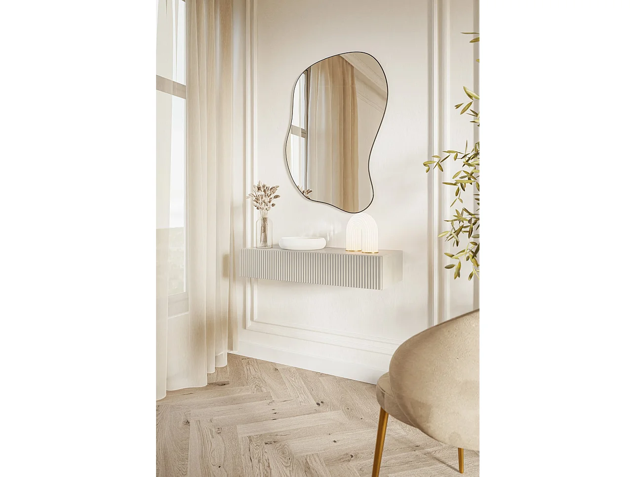 Table console avec tiroir - 90 cm - suspendu - grėge - VELDIO