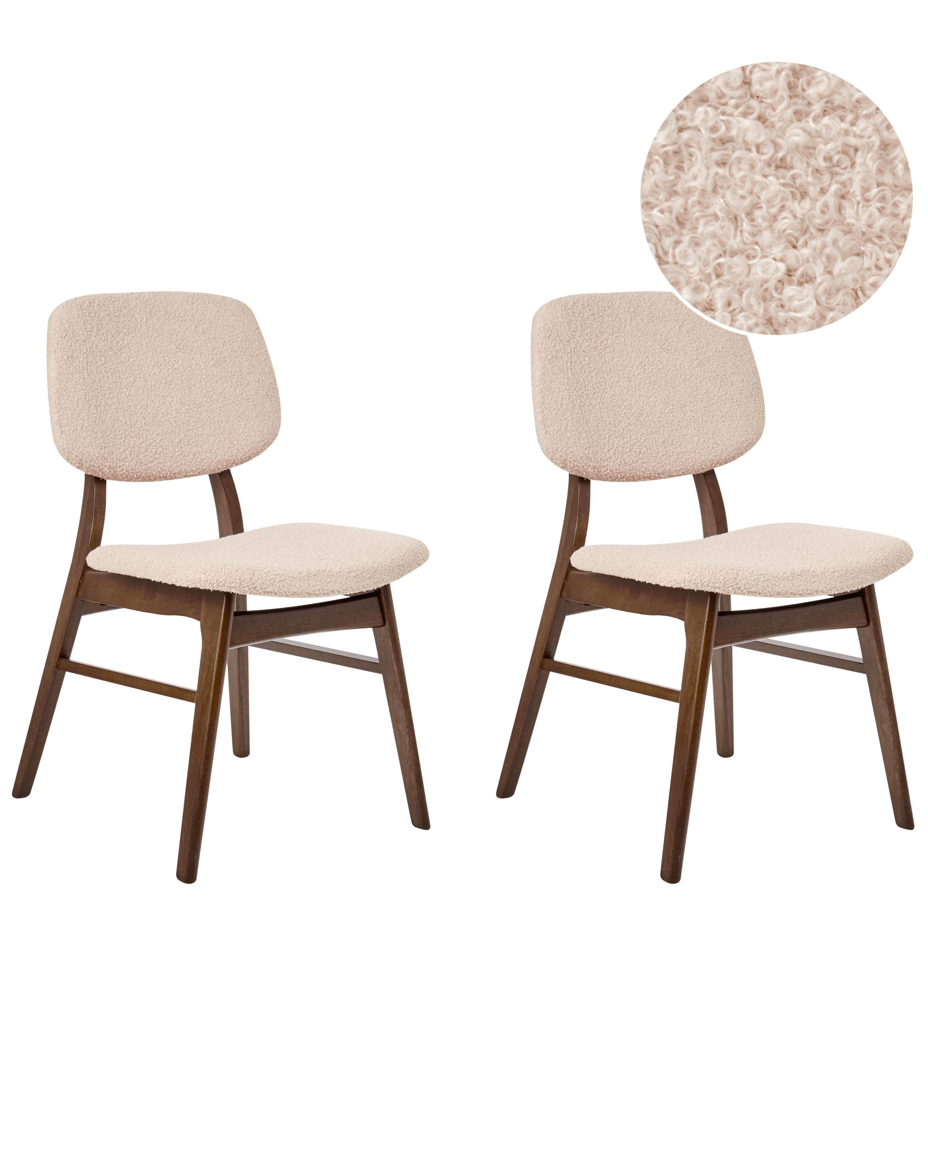 Set of 2 Dining Chairs ELAINE Boucle Dark Brown/ Beige