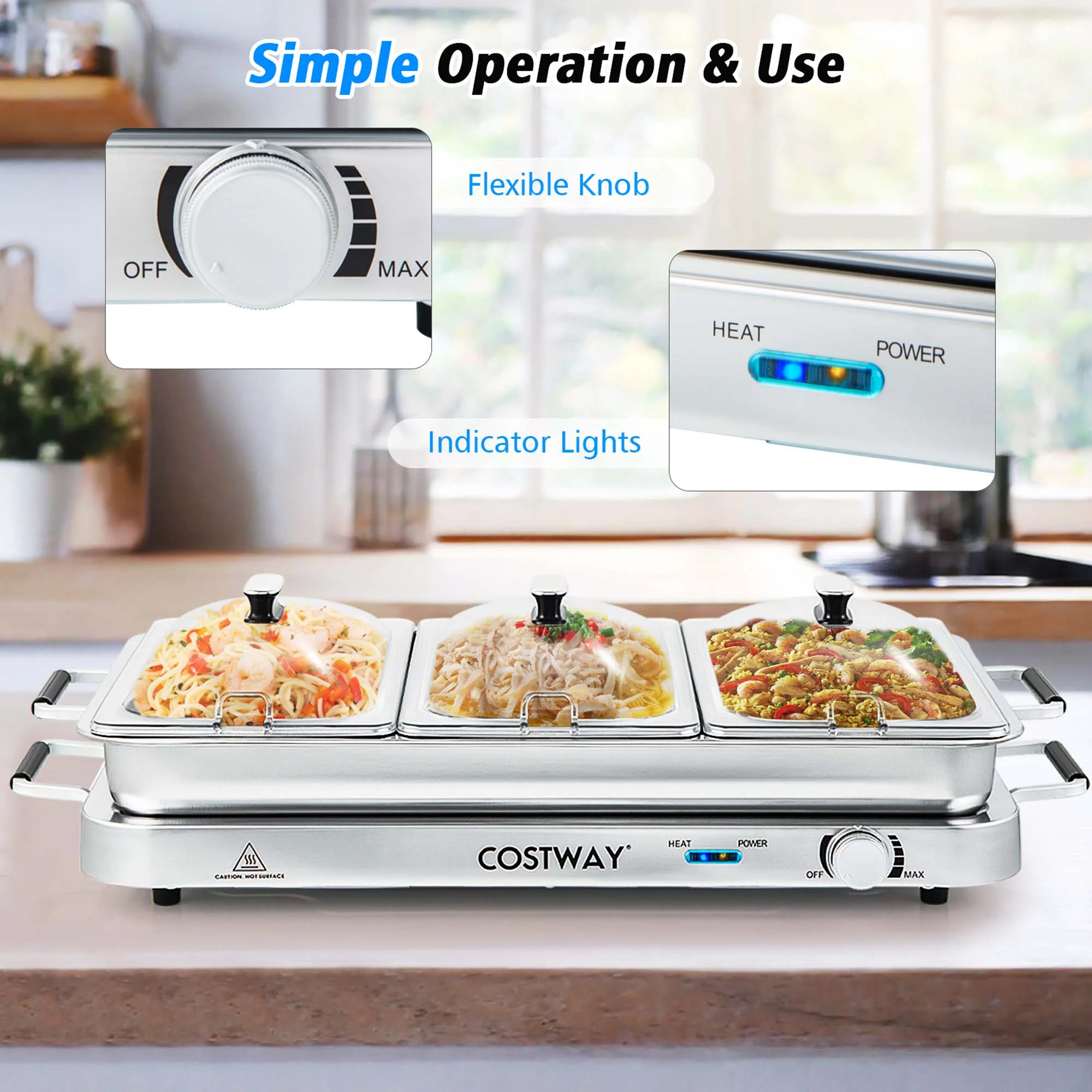 Costway Food Warmer Buffet Server 450W Stainless Steel Electric Warming Tray for Parties - Image 7