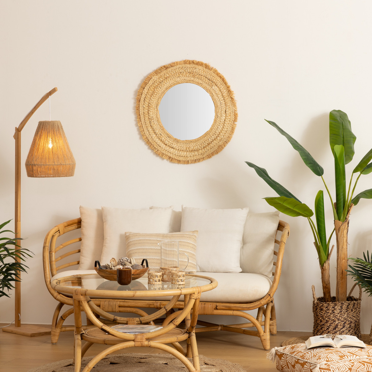 Braided mirror"Celia" Raffia, D.68 cm