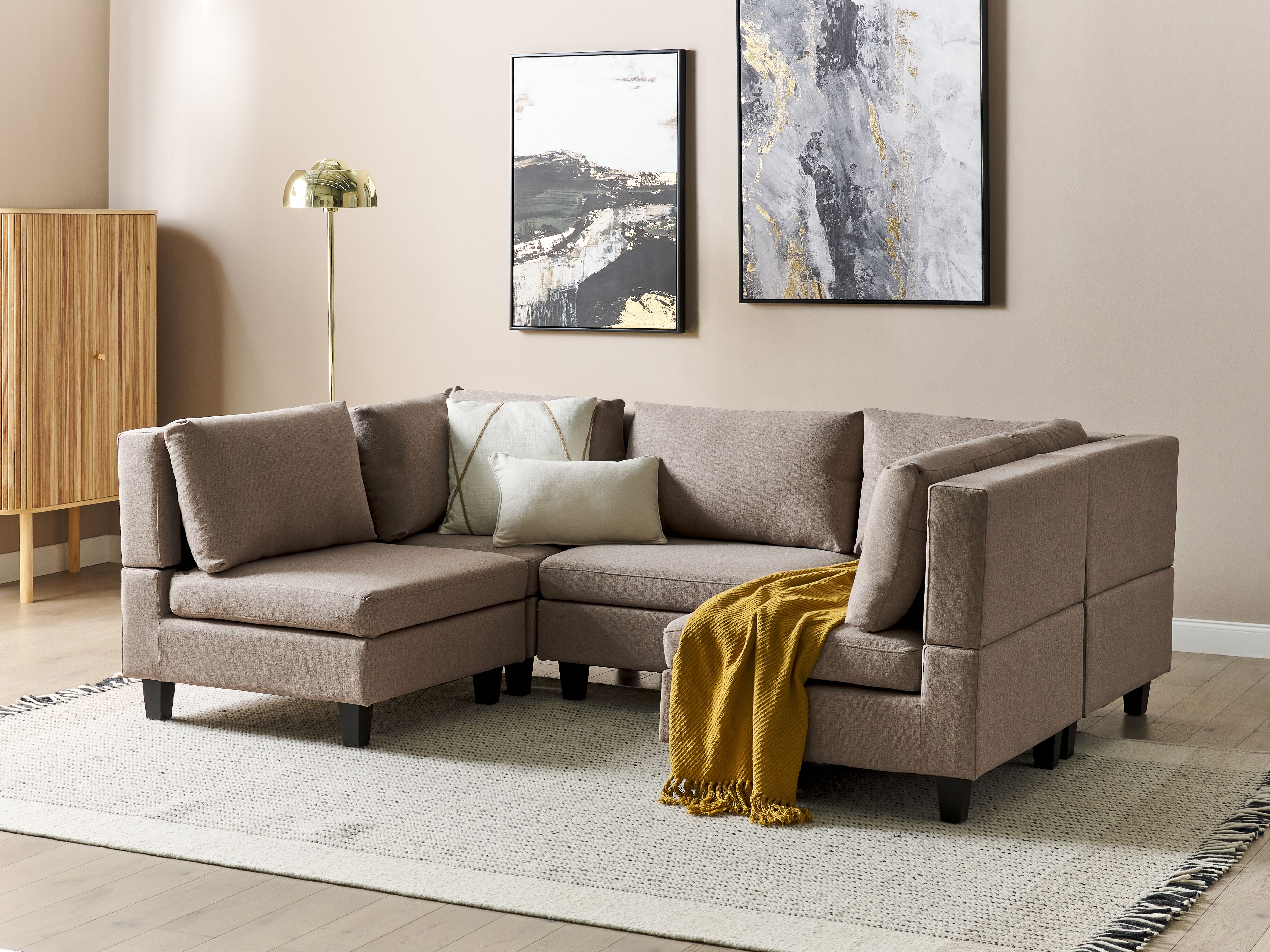 Modular U-Shape Sofa 5 Seater UNSTAD Fabric Brown
