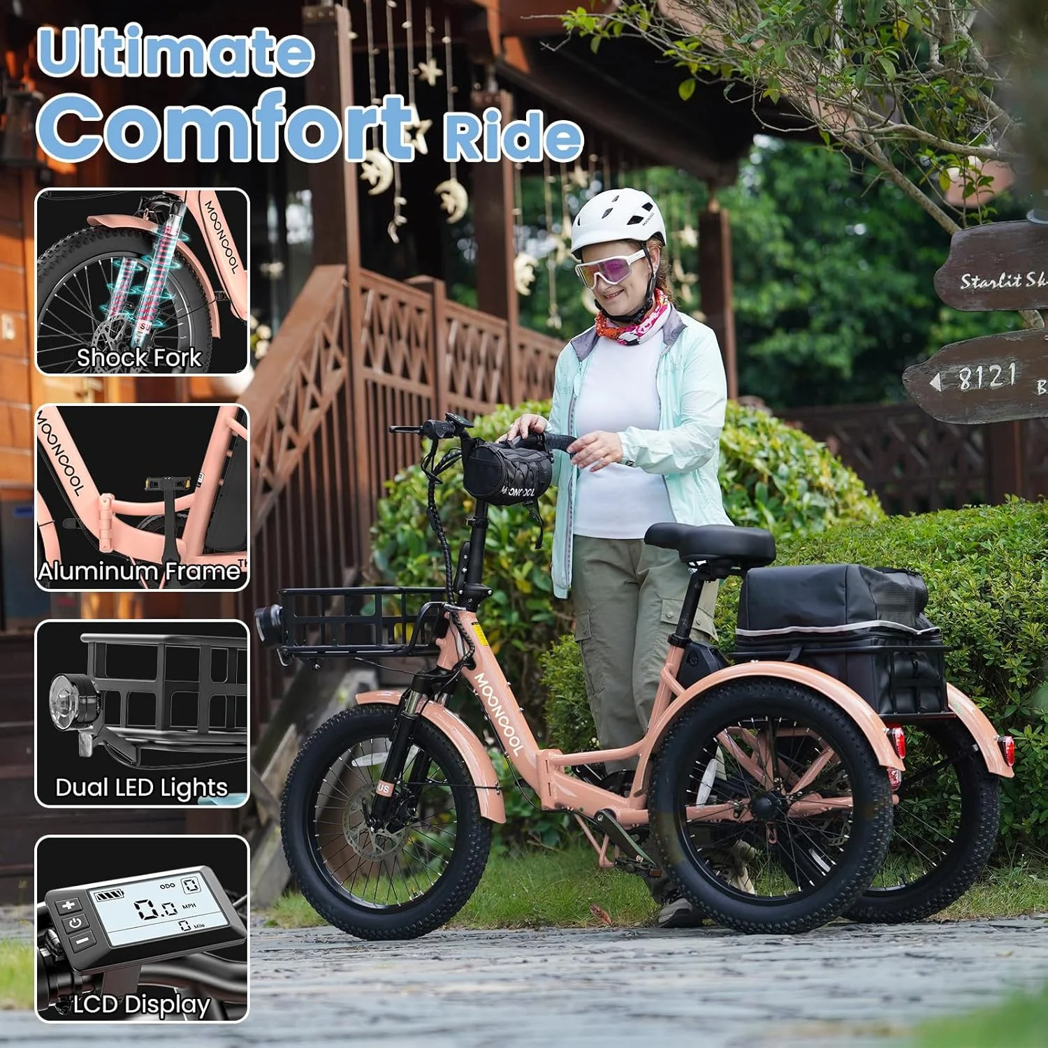 MOONCOOL TK1 Folding Electric Tricycle for Adults,48V 14.5Ah Removable battery, 500W(Peak 1000w)Motor, 20" Fat Tire Step-Thru 3Wheel Electric Bicycle w/Front&Rear Baskets, Certified to UL 2849 by SGS - Image 20