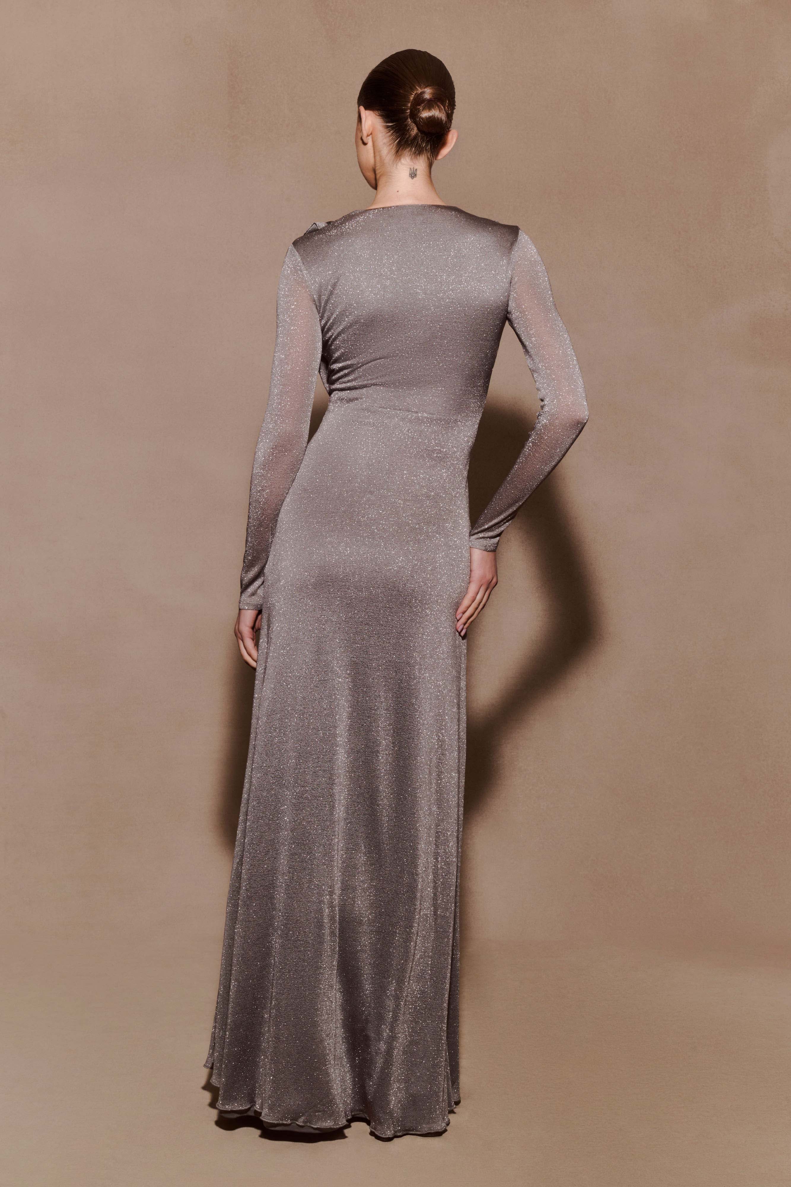 Scarlet Lurex Cowl Maxi Dress - Silver