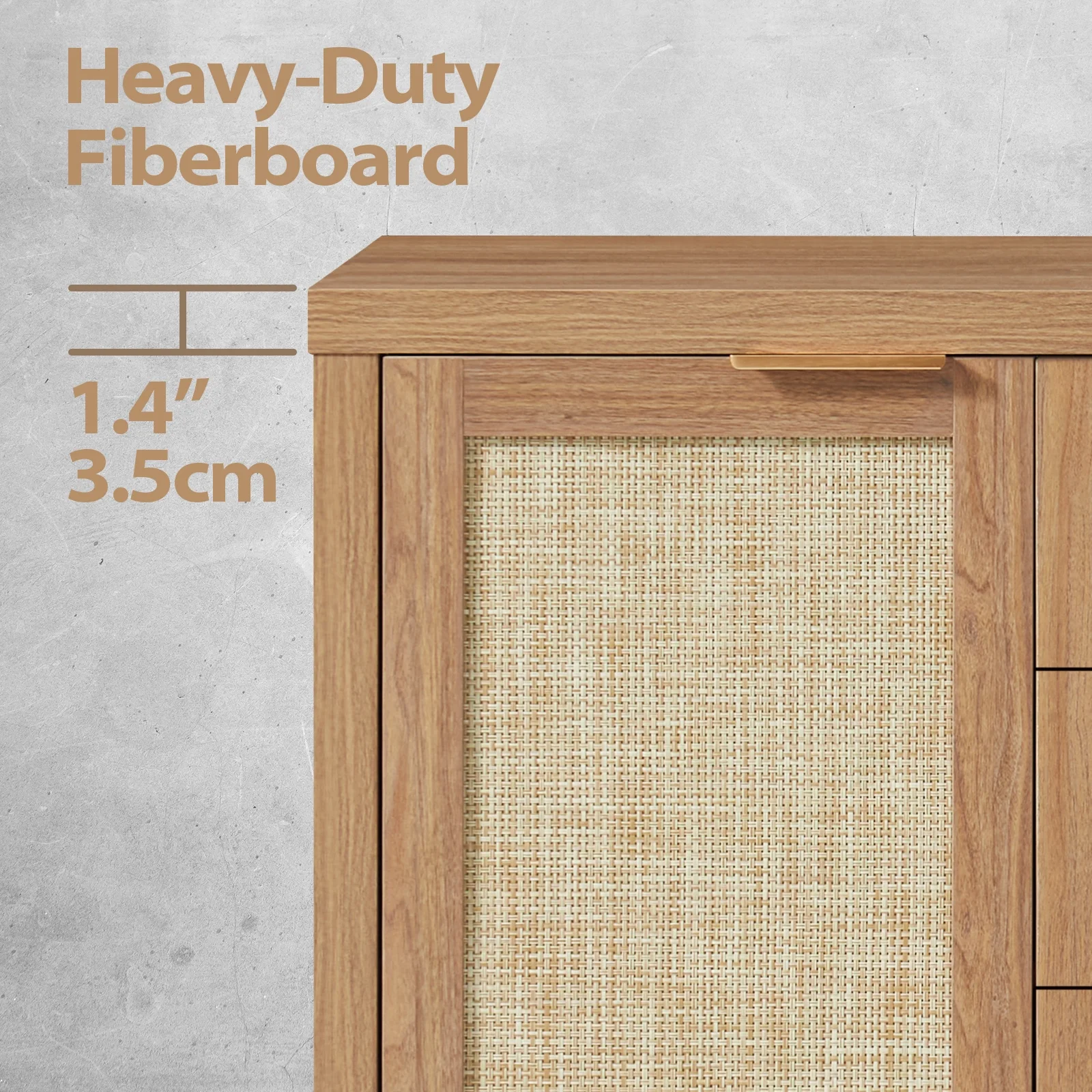 ARKANTOS Sideboards and Buffets, Boho Storage Cabinets with Rattan Doors and Drawers, Natural Oak - Image 8